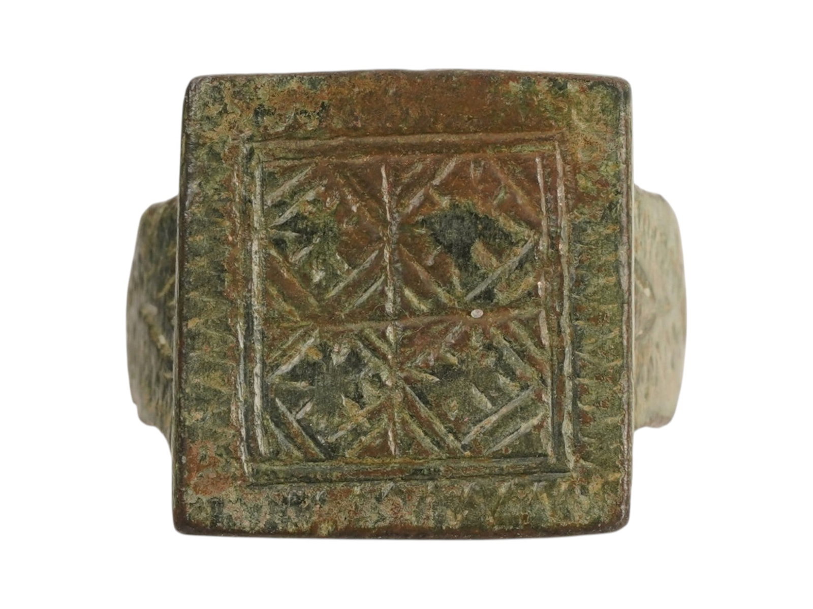 LARGE ANCIENT HOLY LAND BRONZE RING W GEOMETRIC DESIGNS (1 of 6)