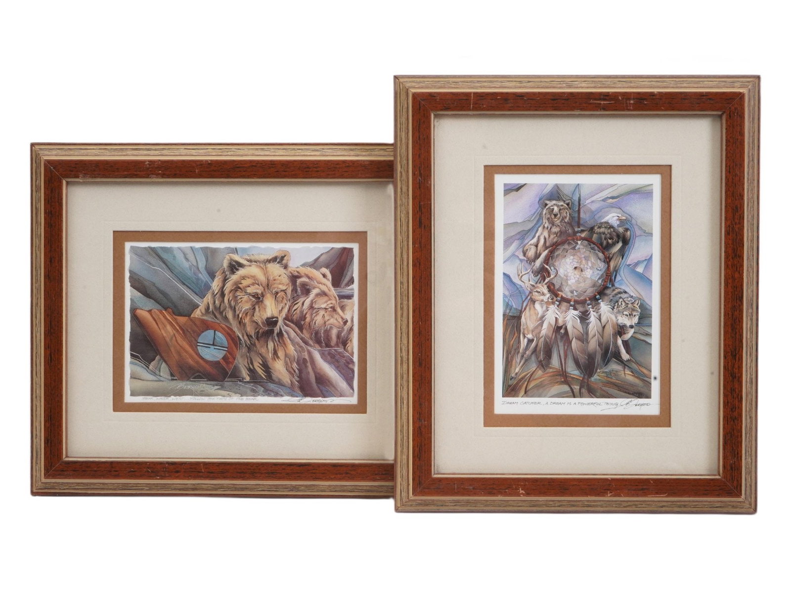 TWO OFFSET LITHOGRAPH PRINTS BY JODY BERGSMA SIGNED: Two offset lithograph prints by contemporary artist Jody Bergsma, well-known for her watercolor works that blend animal symbolism with Native American–inspired themes. Signed and inscribed. The prin