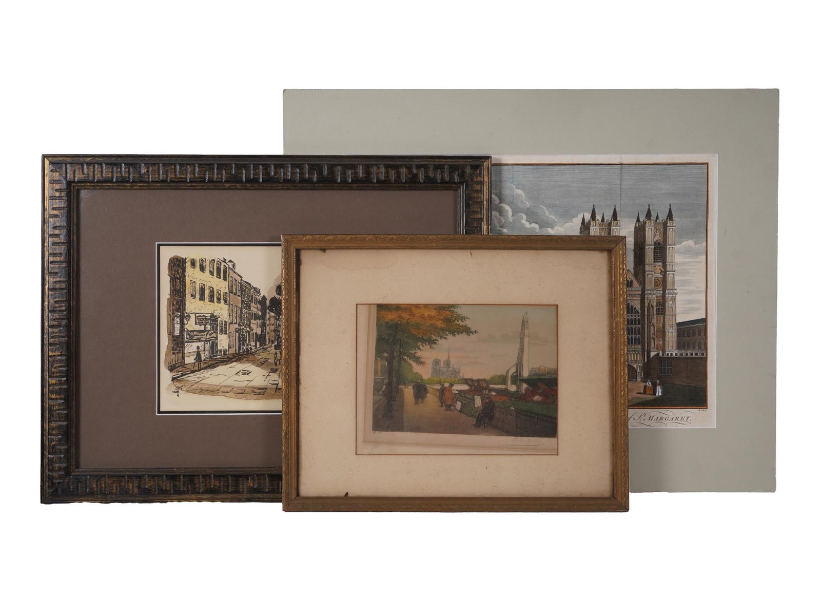 THREE VINTAGE COLORED CITYSCAPE LITHOGRAPHS (1 of 11)