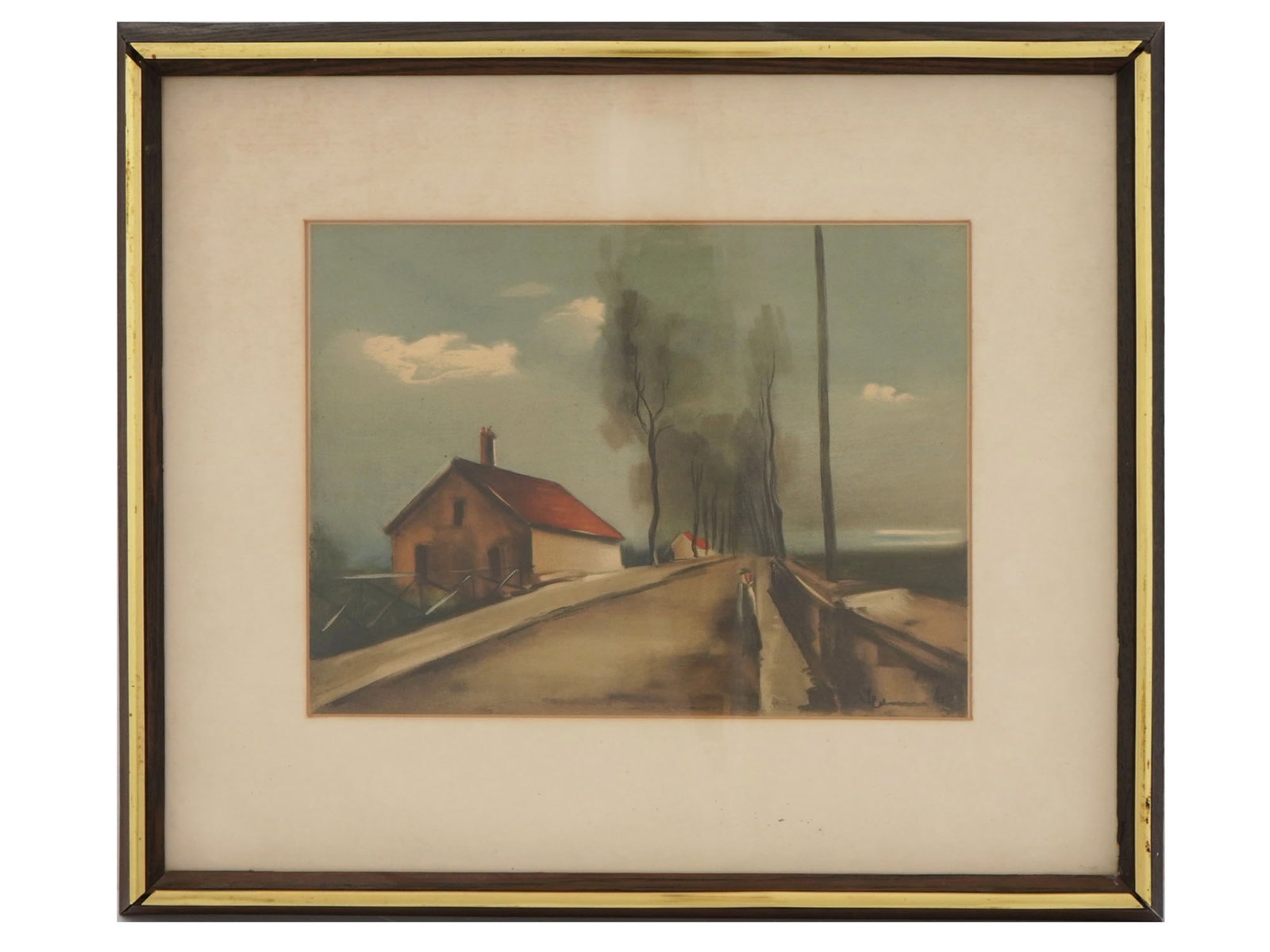 FRENCH RURAL LITHOGRAPH AFTER MAURICE VLAMINCK: A color lithograph print on paper, The Brezolles Road, after Maurice de Vlaminck, French, 1876 to 1958. Signed in the print, lower right. Framed. Maurice de Vlaminck was a French painter. Along with A