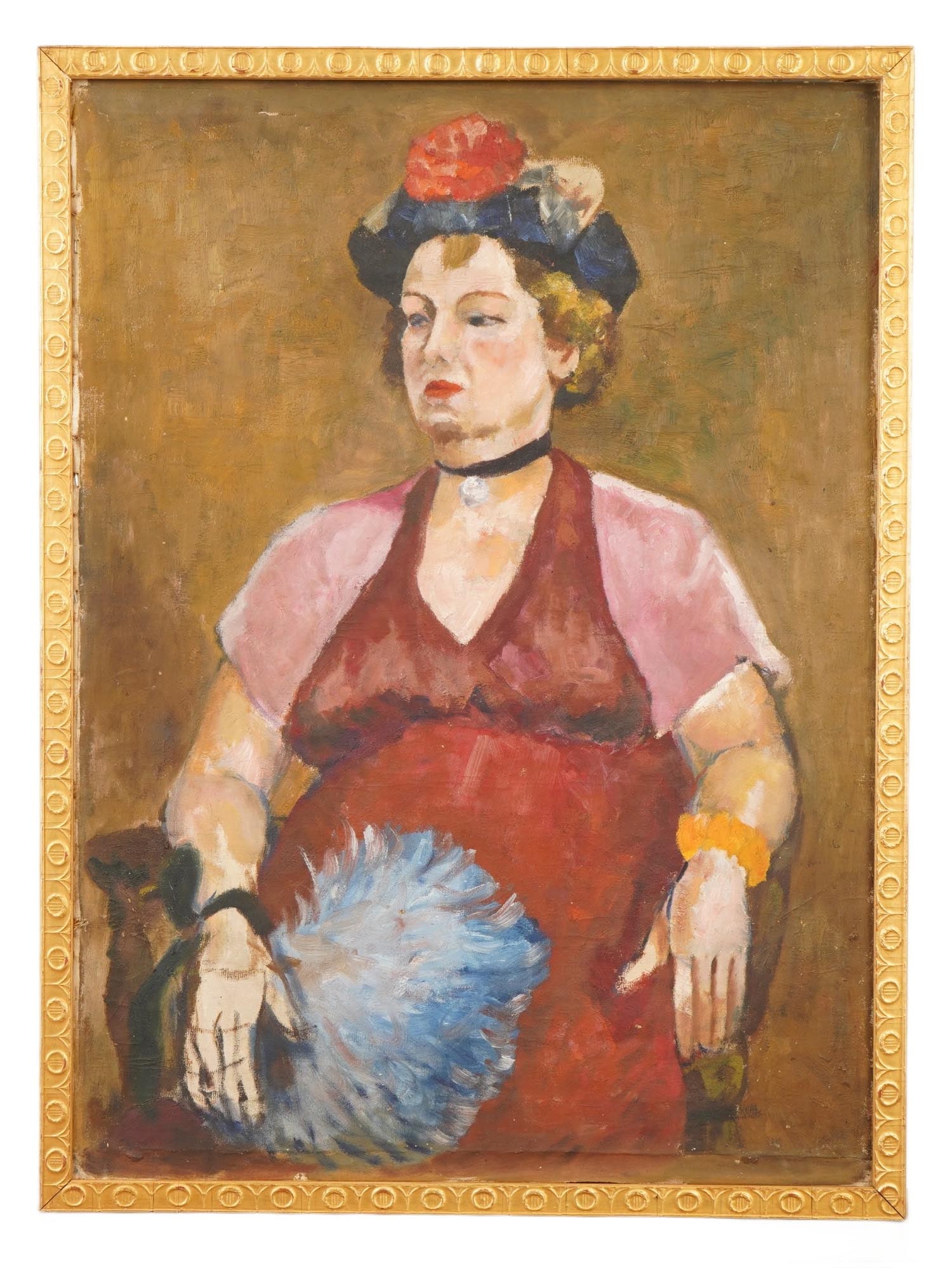 ATTR TO N KUHN AMERICAN WOMAN PORTRAIT OIL PAINTING: Attributed to N. Kuhn, a 20th century American artist, an oil painting on canvas depicting a portrait of a seated woman. Inscribed, N. Kuhn, on the backside. N. Kuhn is a Modernist American artist, kn
