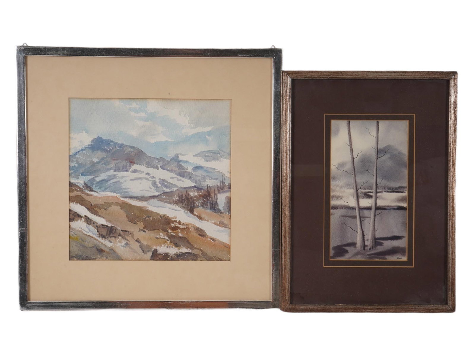 TWO MOUNTAIN LANDSCAPE WATERCOLOR PAINTINGS (1 of 4)