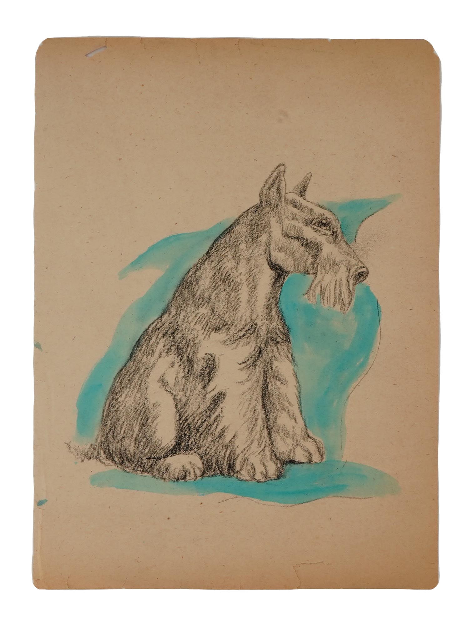MODERN SCHNAUZER DOG PORTRAIT MIXED MEDIA PAINTING: A Modern mixed media painting on paper depicting a portrait of a Schnauzer dog in profile. Unsigned. Modern and Contemporary Fine Art, Animal and Pet Portrait Paintings, Wall Art, and Collectibles. TH