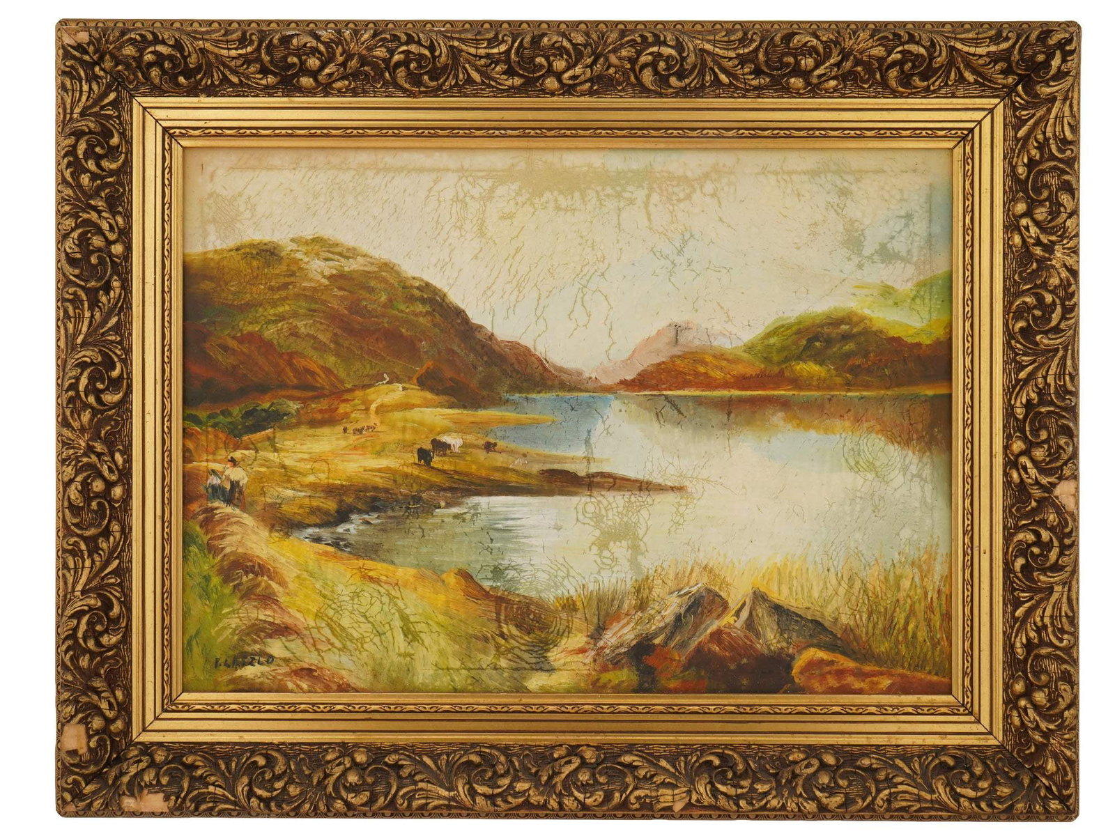 ATTR TO PHILLIP LASZLO LANDSCAPE OIL PAINTING FRAMED: Attributed to Phillip Laszlo, Hungarian, 1892 to 1968, an oil painting on canvas depicting a mountain river landscape scene. Signed lower left. Framed. Phillip Laszlo is a Hungarian artist, known for 