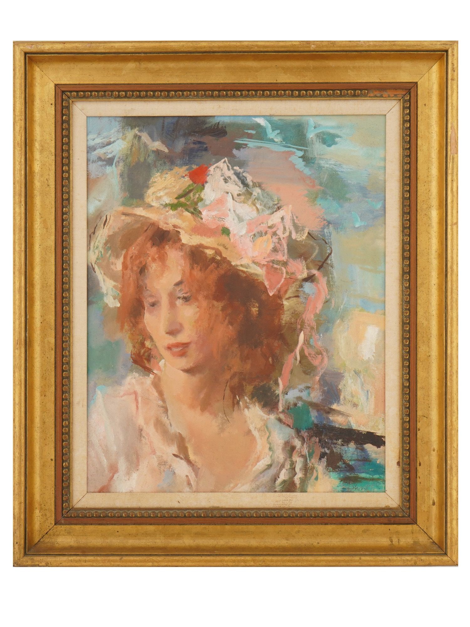 ATTR TO BYRON LESLIE BURFORD JR AMERICAN OIL PAINTING: Attributed to Byron Leslie Burford Jr., American, 1920 to 2011, an oil painting on canvas depicting a portrait sketch of a lady. Signed lower right. Additionally inscribed on the backside. Framed. Byr
