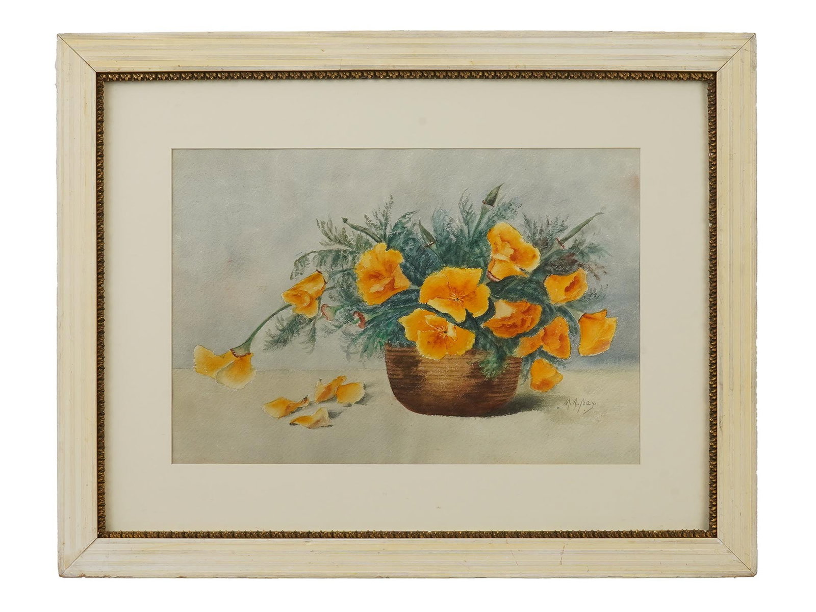 ANTIQUE AMERICAN WATERCOLOR PAINTING BY M A NEY (1 of 5)