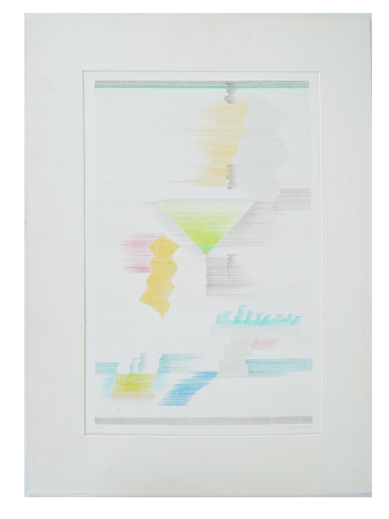ABSTRACT MIXED MEDIA PAINTING SIGNED BY THE ARTIST: A mixed media painting on paper depicting an abstract composition. Signed by the artist, Shapoval, lower right. Matted. Modern and Contemporary Fine Art, Figurative and Abstract Paintings, and Collect