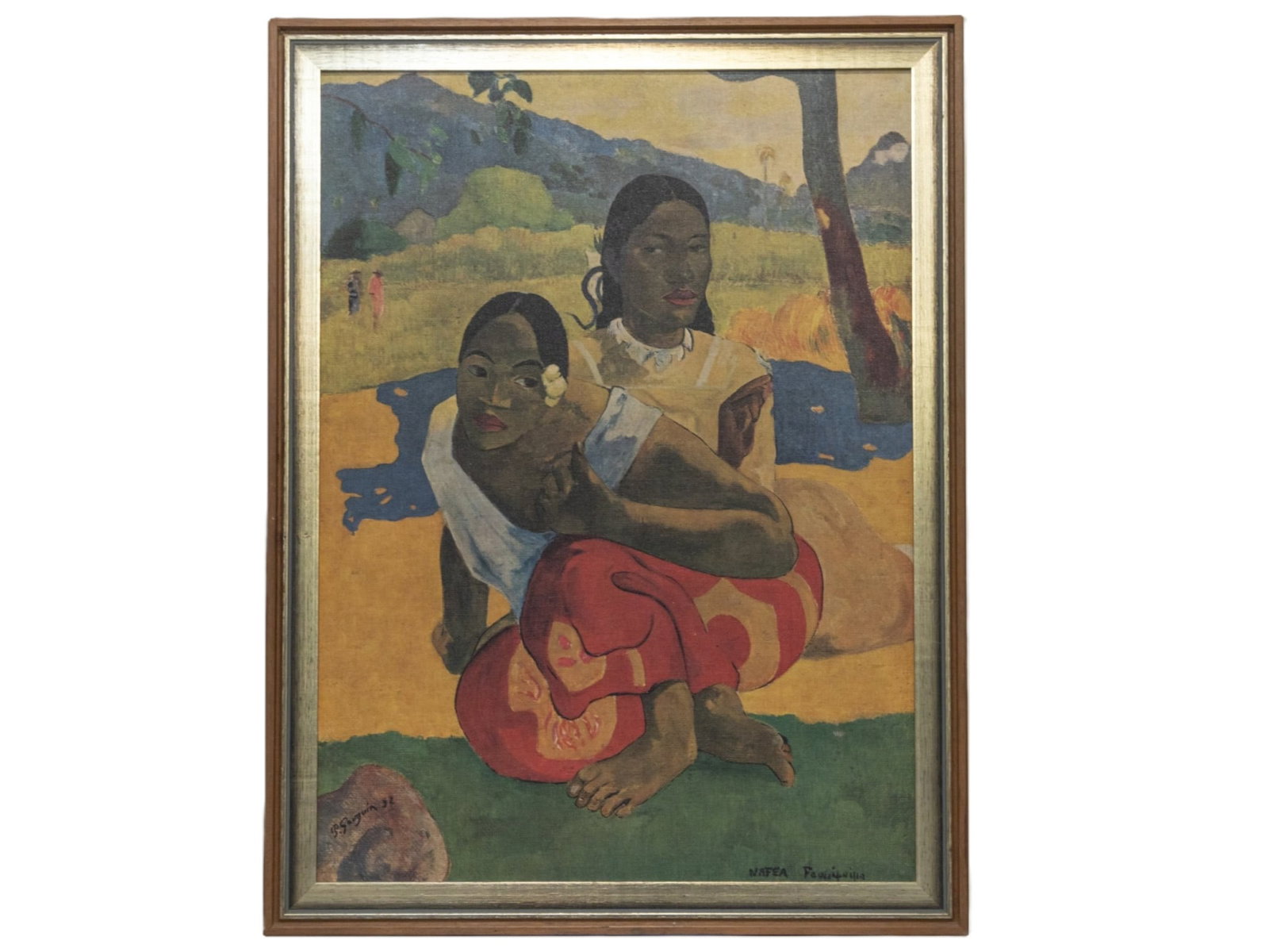 AFTER PAUL GAUGIN “NAFAEA IPOIPO?? PAINTING: After “Nafea Faa Ipoipo (When Will You Marry?)” (1892) by Paul Gauguin.It is one of the most iconic Post-Impressionist paintings from his Tahiti period. A decorative reproduction print of Gaug