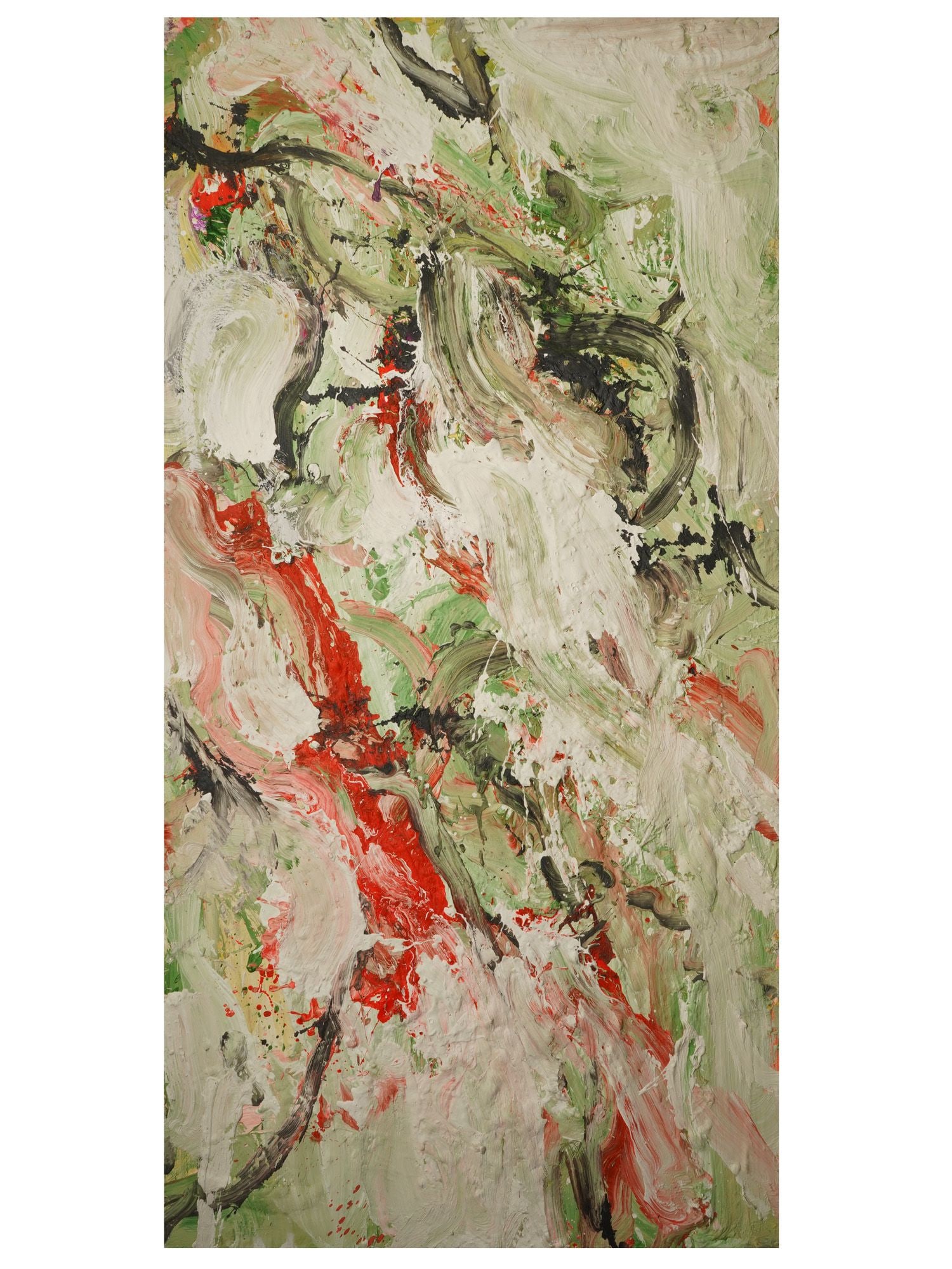 ION NICOLA MIXED MEDIA ABSTRACT COMPOSITION PAINTING: A mixed media abstract composition painting on wood board by Romanian artist Ion Nicola. Hand inscribed on the verso: ION NICOLA, New York, 2014. The piece utilizes a palette of vibrant crimson, earth