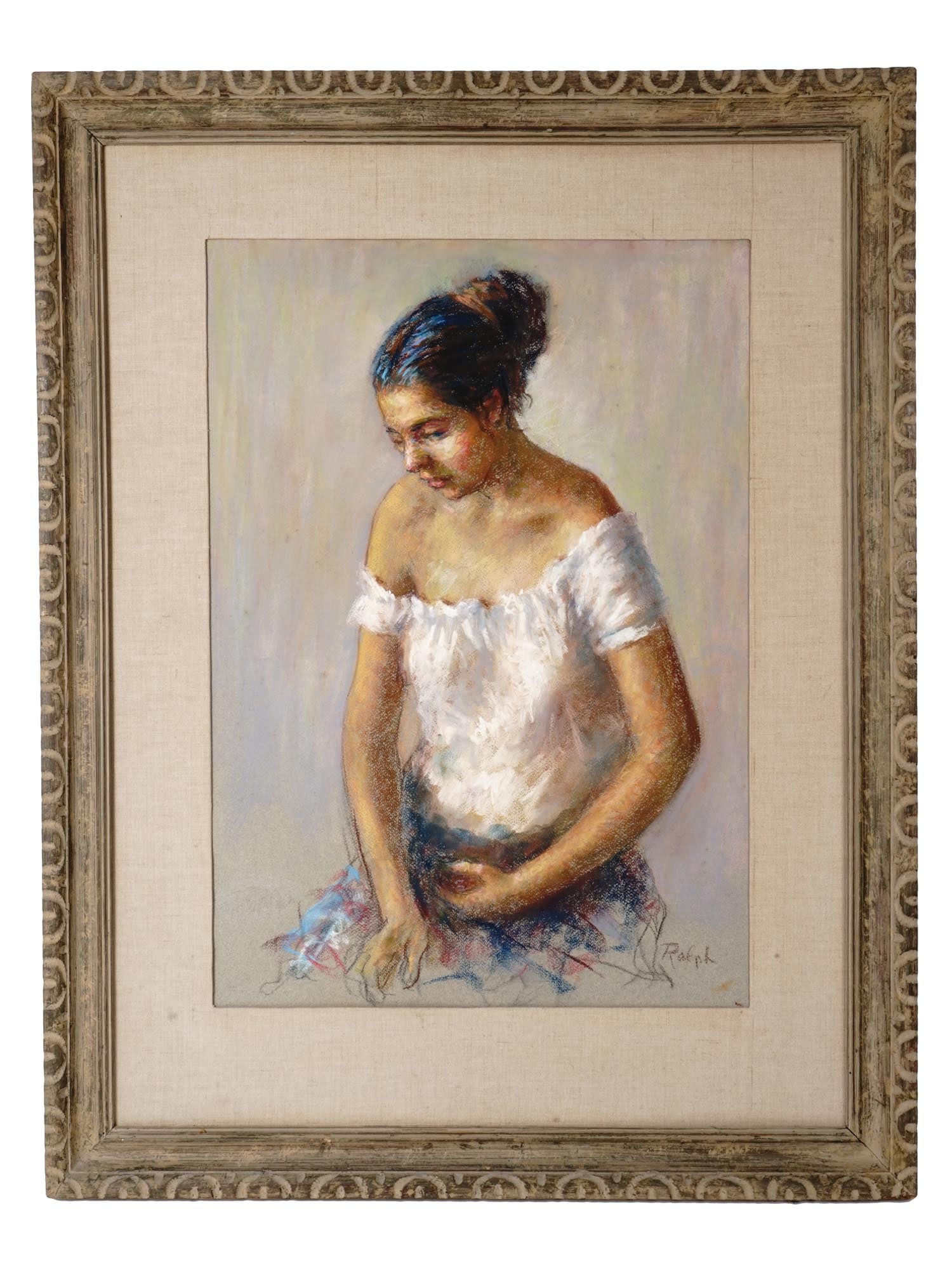 GIRL PORTRAIT PASTEL PAINTING ATTR TO RALPH AVERY: Attributed to Ralph Avery, American, 1907 to 1976, pastel painting on paper depicting a female portrait. Signed lower right. Framed. Ralph Avery was an American landscape painter and watercolorist bas