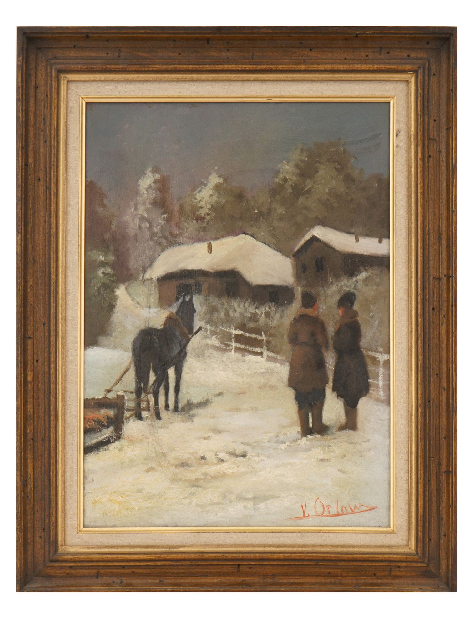 WINTER LANDSCAPE OIL PAINTING SIGNED V. ORLOW (1 of 4)