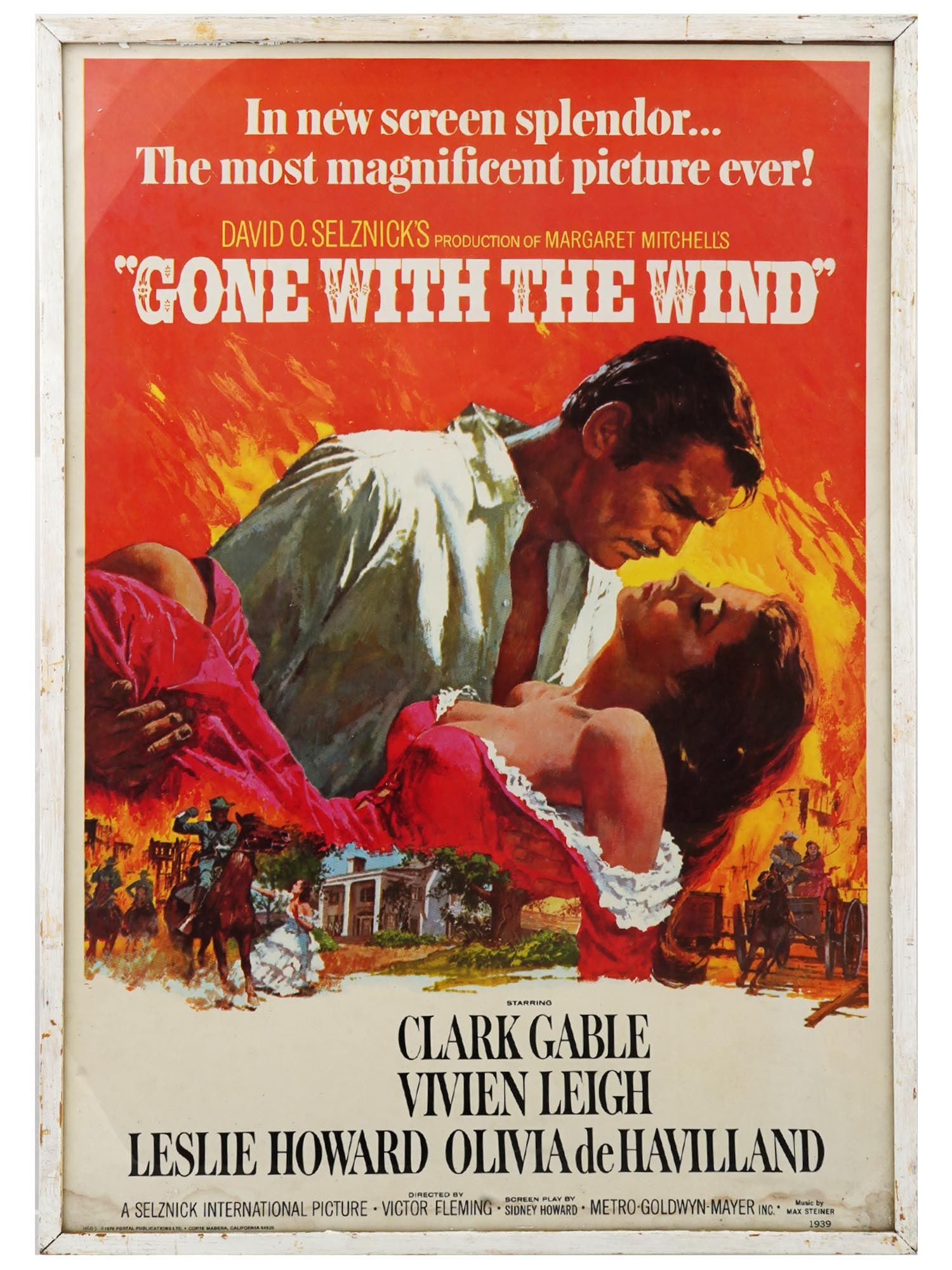 VINTAGE AMERICAN GONE WITH THE WIND MOVIE POSTER: An original American lithographic movie poster from 1974 for a theatrical re release of Gone with the Wind. The film stars Clark Gable, Vivien Leigh, Olivia de Havilland, Leslie Howard, Hattie McDanie