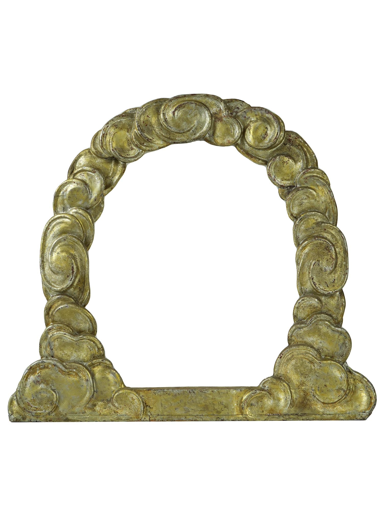 ANTIQUE LATE 19TH C GILT WOODEN CLOUDS WALL FRAME: A antique late 19th to early 20th century gilt wooden painting or mirror frame. D-shaped piece with hand-carved cloud decor. Wall Art Decor And Painting Frames For Interior Design. THIS LOT IS ELIGIBL