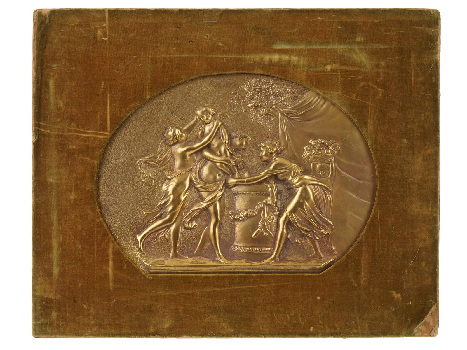 ANTIQUE BRASS WALL BAS RELIEF WITH CUPID (1 of 4)