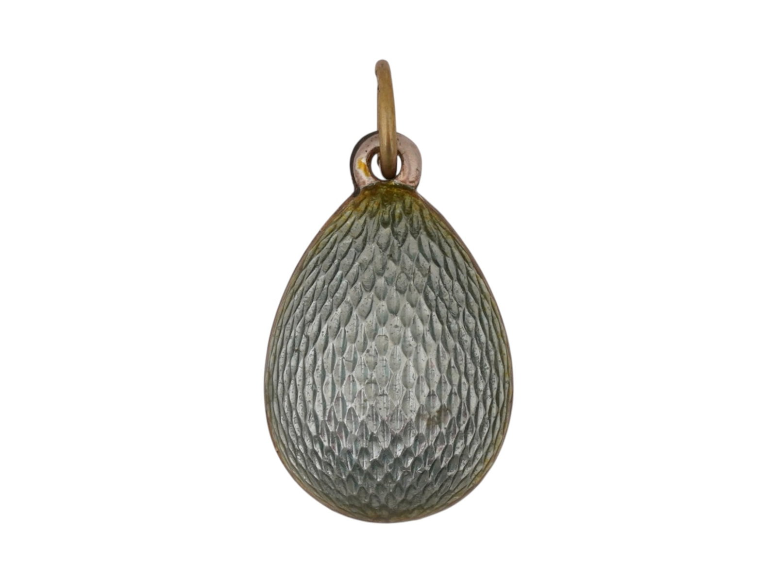 RUSSIAN SILVER GUILLOCHE EASTER EGG PENDANT: A Russian silver Easter Egg pendant. Guilloche surface. Hallmark of 88 silver standard and makers mark are on the fitting ring. Russian Jewelry, Silverware And Collectibles.Total weight: 4.45 g. THIS 