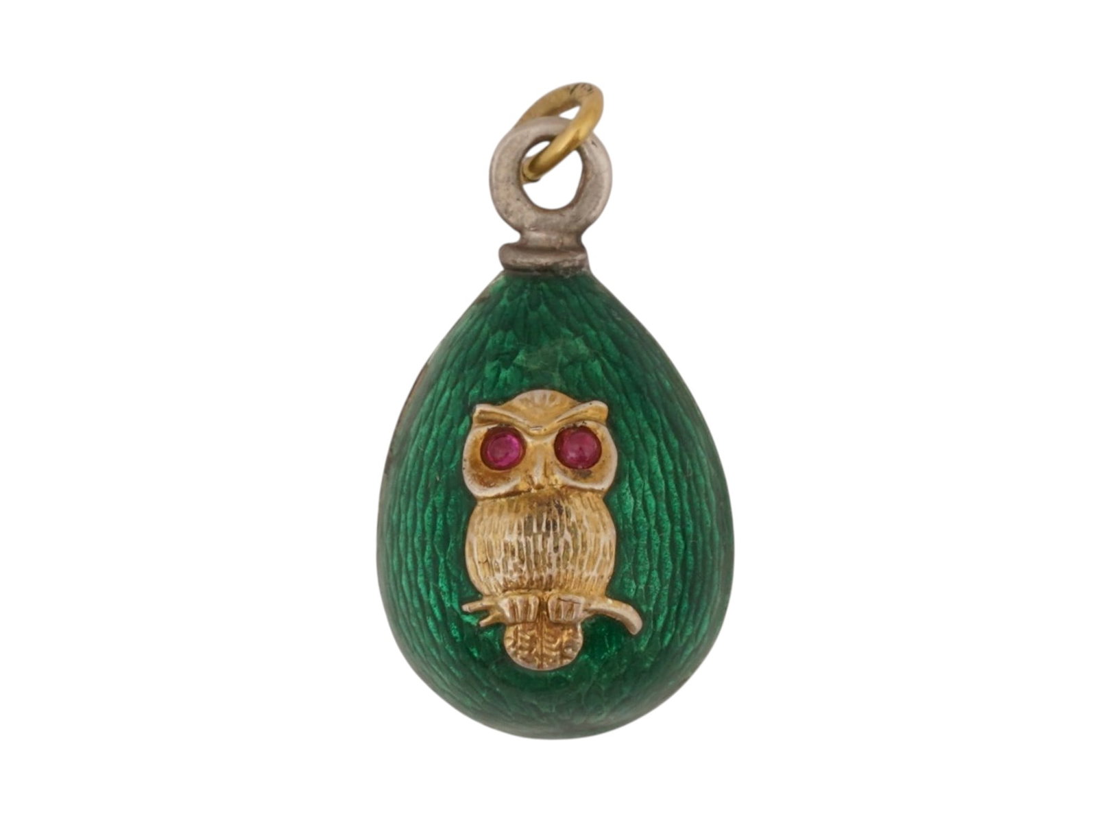 RUSSIAN SILVER GUILLOCHE ENAMEL OWL ENAMEL EGG PENDANT (1 of 5)