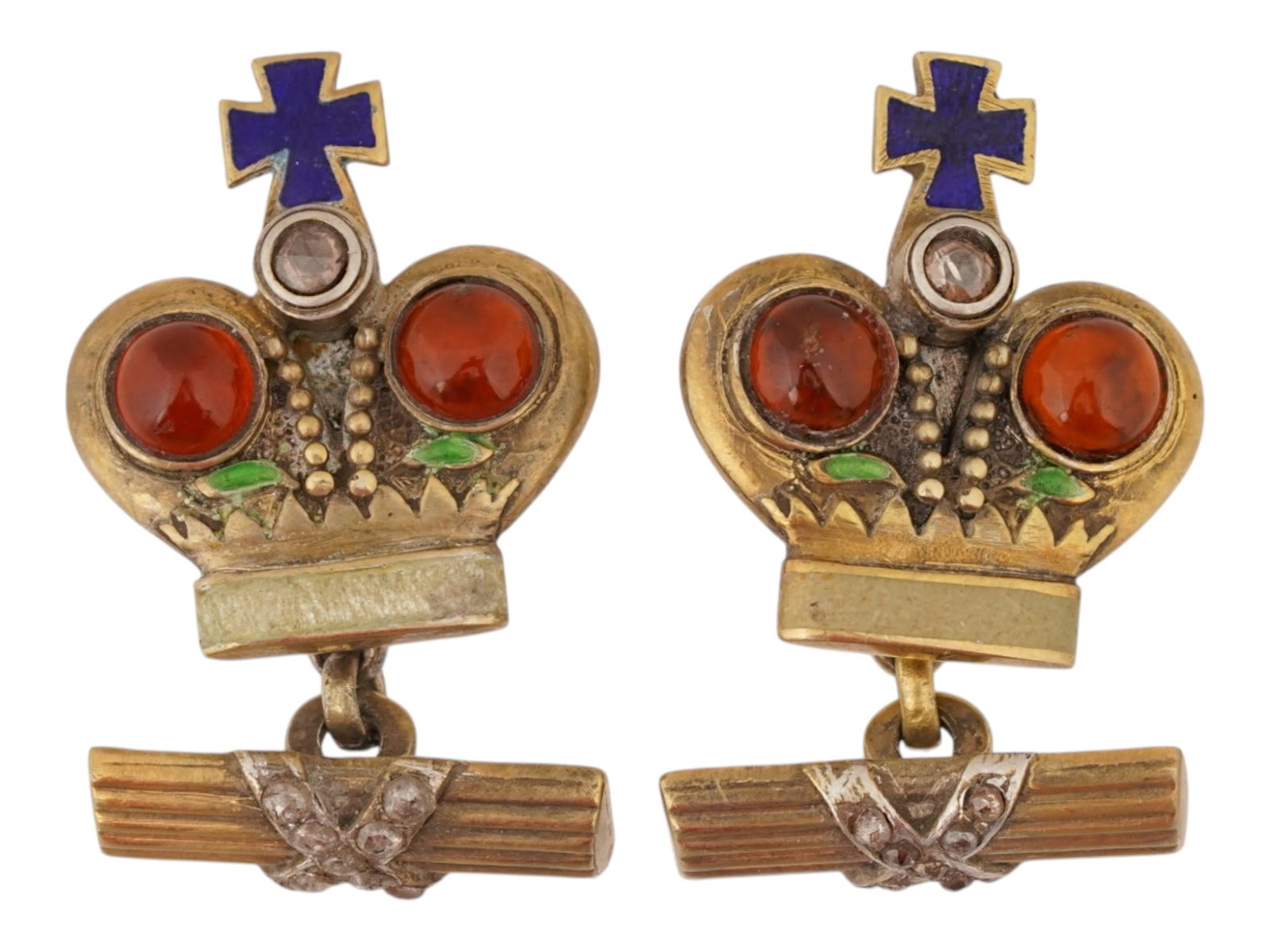 RUSSIAN SILVER ENAMEL DIAMONDS GEMS CROWN CUFFLINKS (1 of 5)