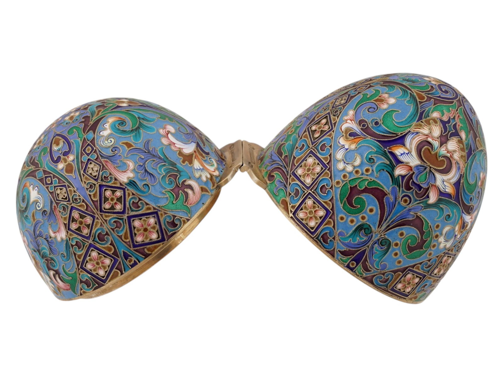 LARGE RUSSIAN SILVER ENAMEL EASTER EGG ON STAND - 6