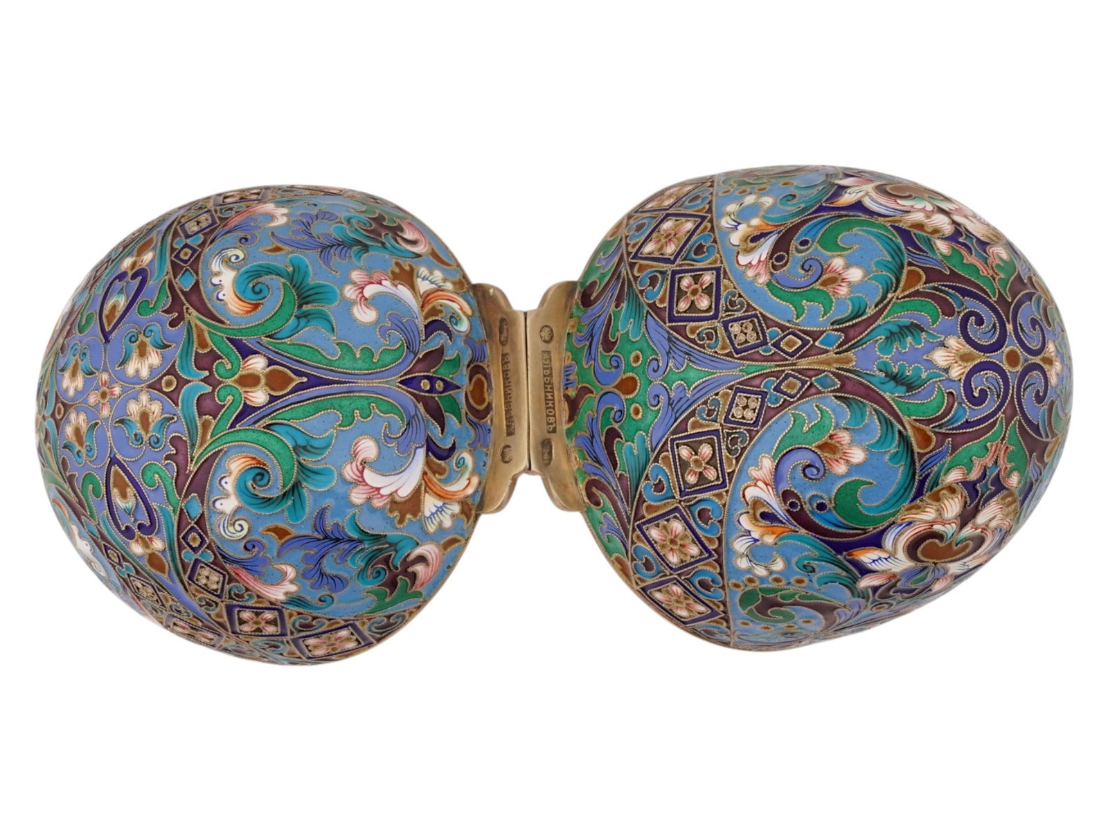 LARGE RUSSIAN SILVER ENAMEL EASTER EGG ON STAND - 7
