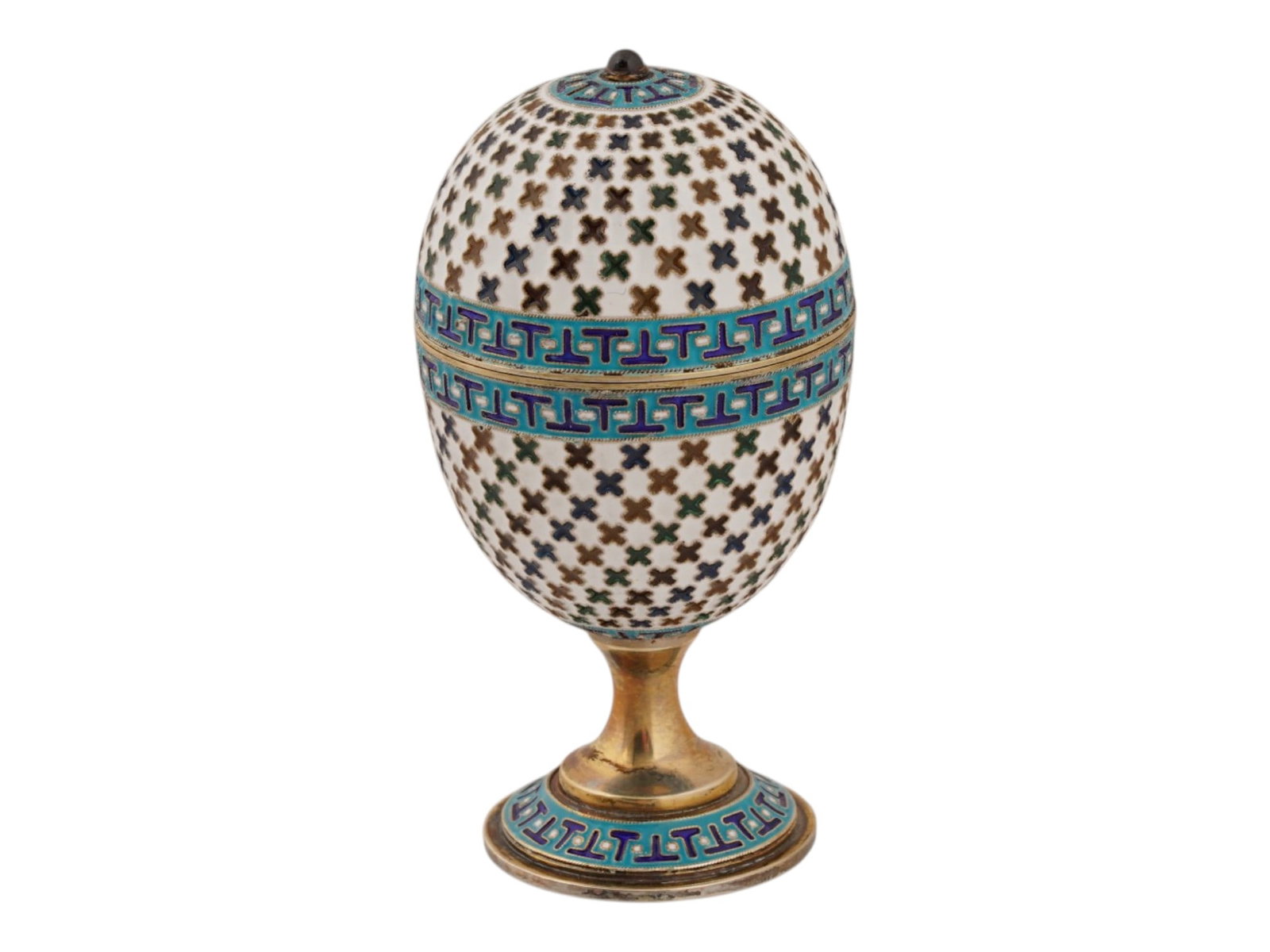 RUSSIAN SILVER PLIQUE A JOUR ENAMEL EASTER EGG W STAND (1 of 10)