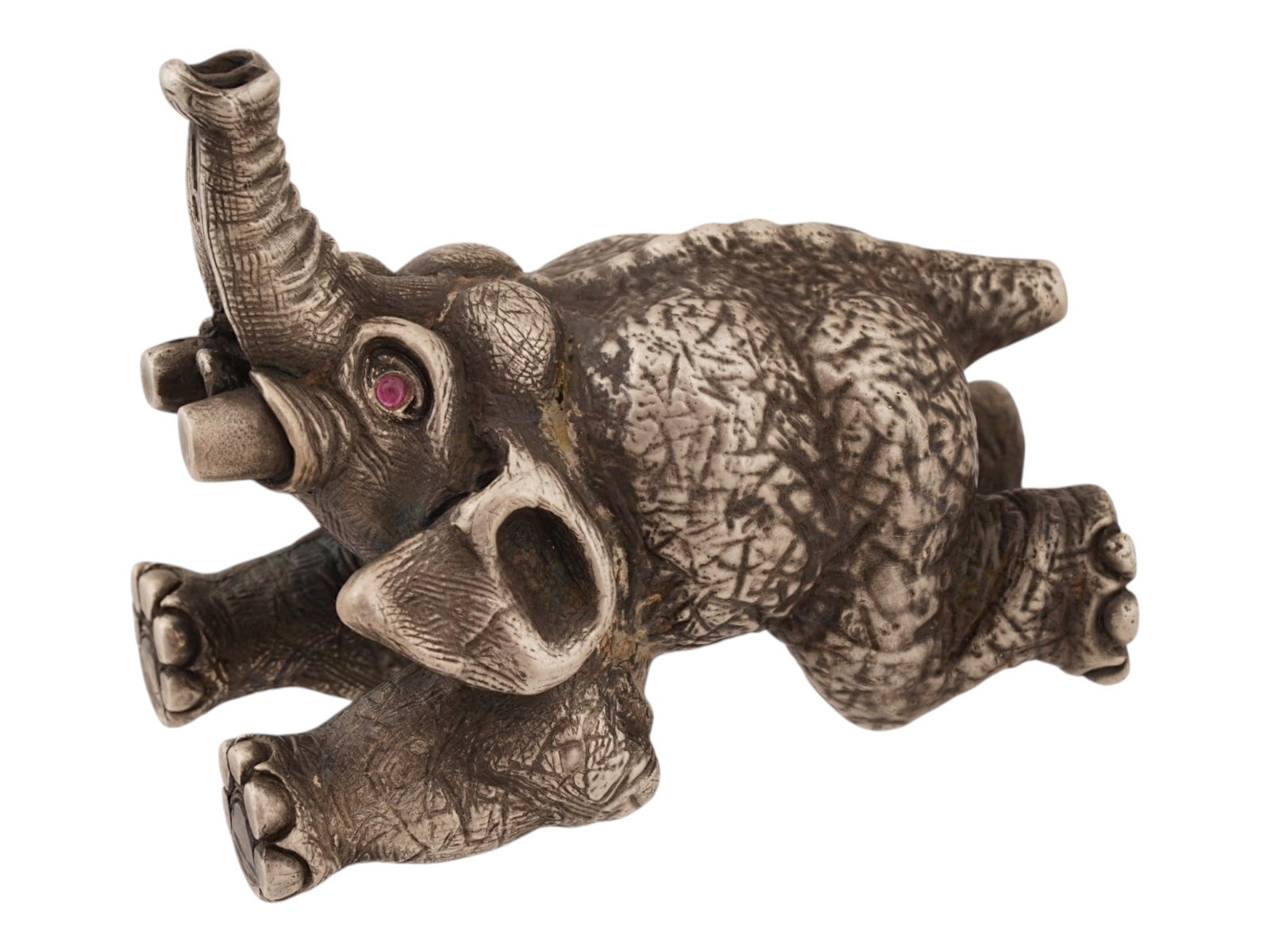 RUSSIAN SOLID SILVER ELEPHANT FIGURINE W RUBY EYES (1 of 8)