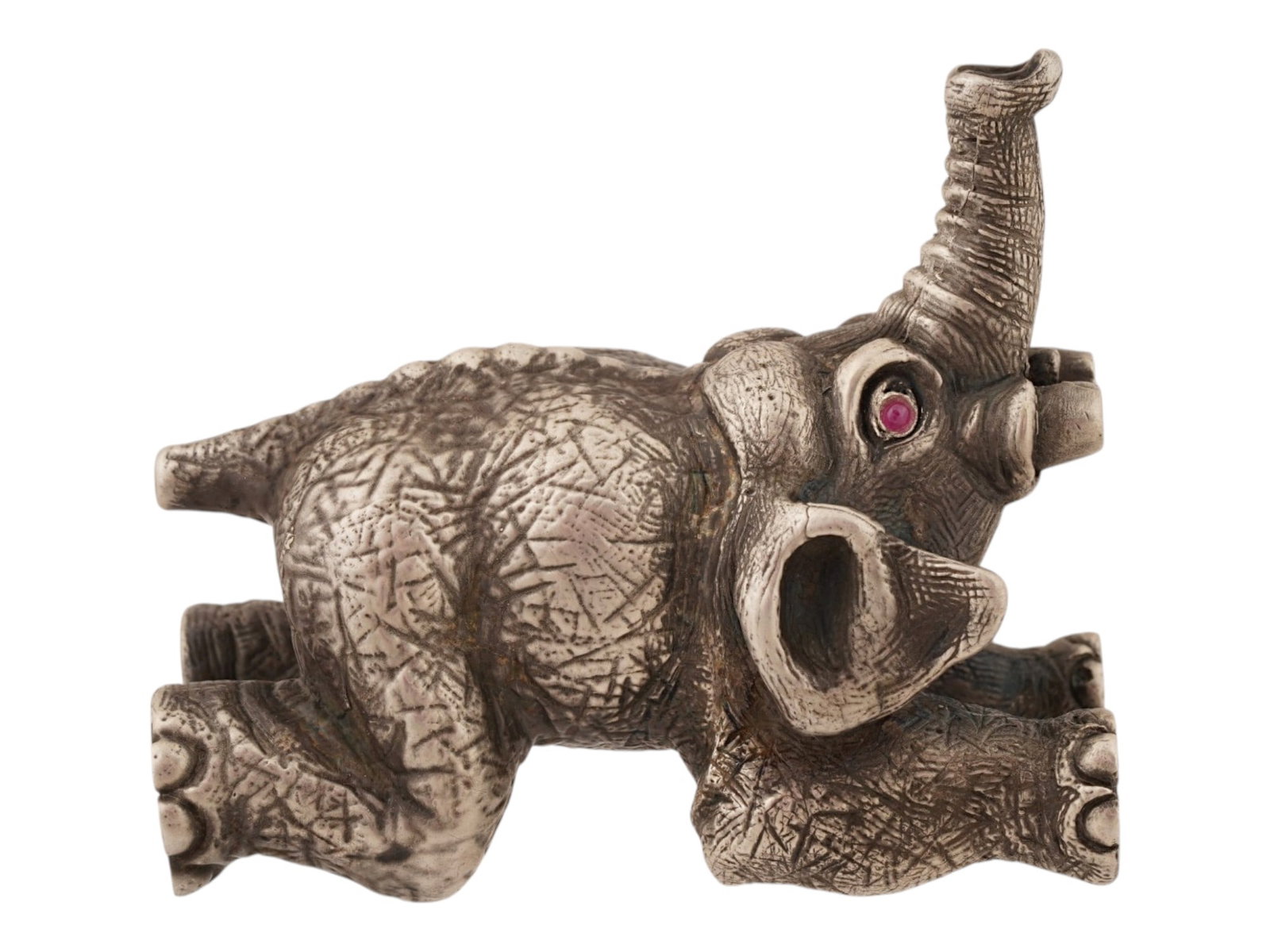 RUSSIAN SOLID SILVER ELEPHANT FIGURINE W RUBY EYES - 2