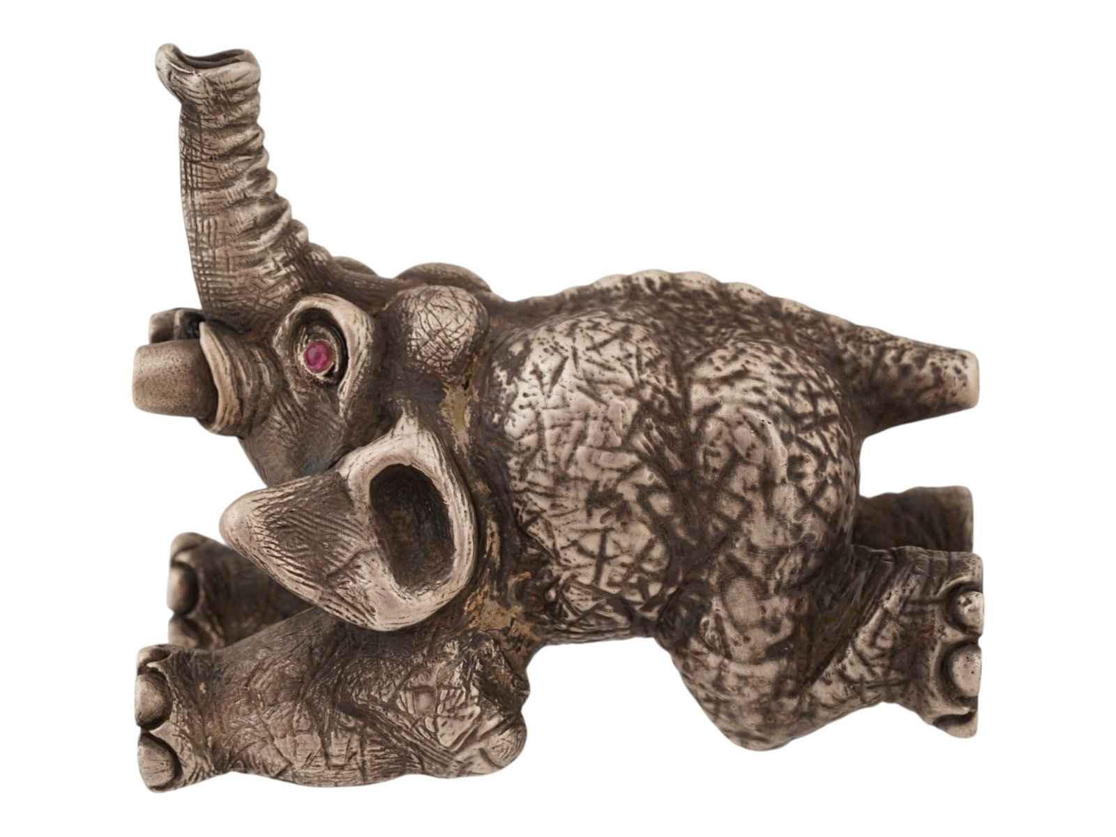 RUSSIAN SOLID SILVER ELEPHANT FIGURINE W RUBY EYES - 3