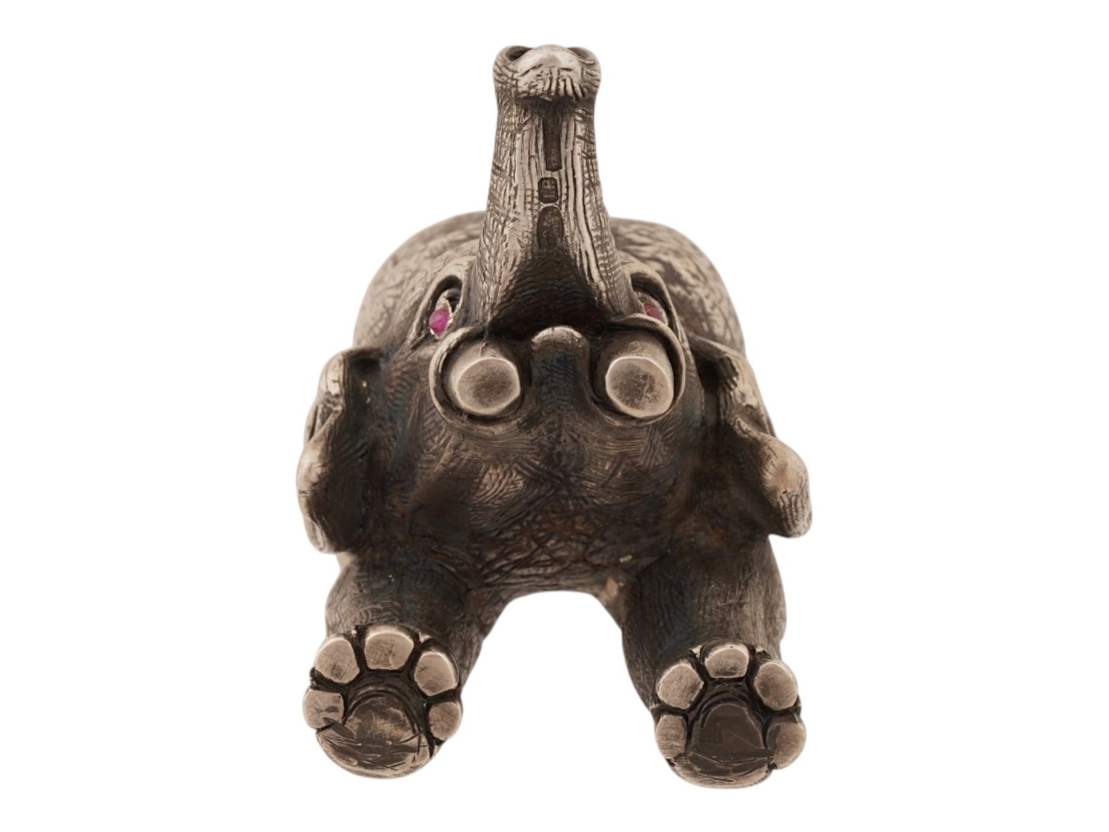 RUSSIAN SOLID SILVER ELEPHANT FIGURINE W RUBY EYES - 5