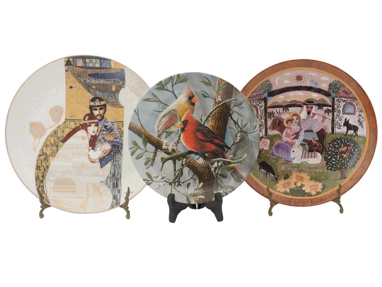 DECORATIVE PLATES BY KNOWLES KONIGSZELT BAVARIA: A lot of three decorative porcelain plates. First. A plate depicting a biblical royal couple, Bathseba and Solomon. The Biblical Mothers Series by Eve Licea. Hallmark Americas Oldest Name in Fine Chin