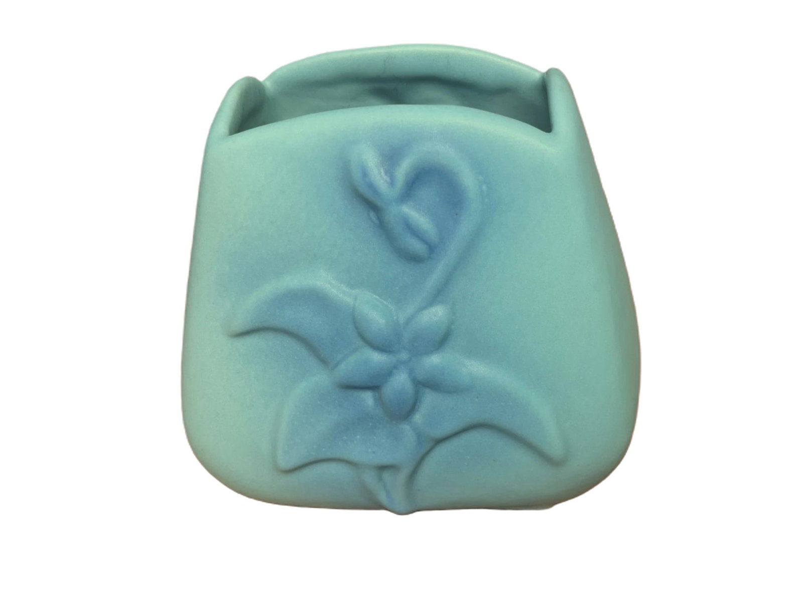 VAN BRIGGLE MATTE TURQUOISE COLUMBINE VASE, 1920S, SIGNED: Van Briggle Art Pottery Matte Turquoise Columbine Vase, c.1920s, SignedDescriptionA genuine early 20th-century Van Briggle Art Pottery vase, produced in Colorado Springs and dating to approximately 19