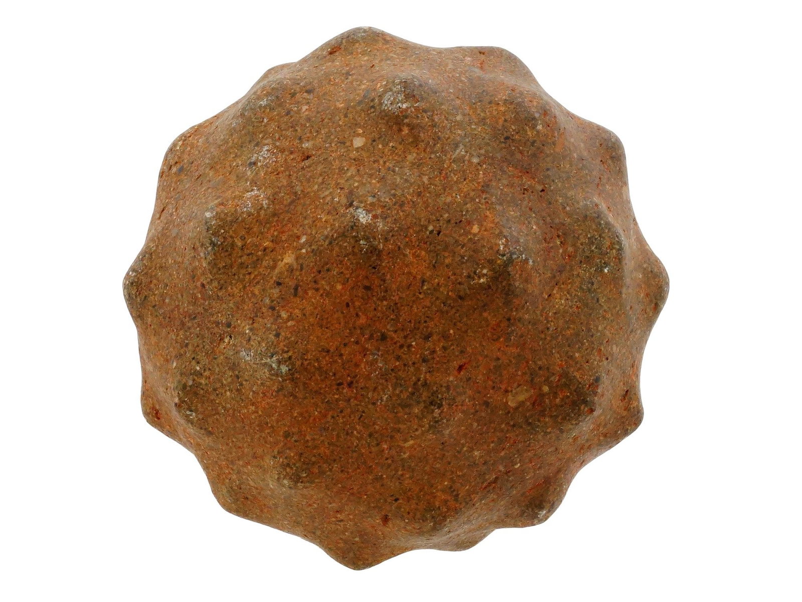 ANCIENT PRE COLUMBIAN ARAWAK TAINO STONE BALL: An ancient Pre-Columbian Arawak or Taino carved hardstone board game ball. It is roughly spherical in shape with knobs evenly distributed across its surface. Ancient Pre-Columbian Caribbean Artifacts,
