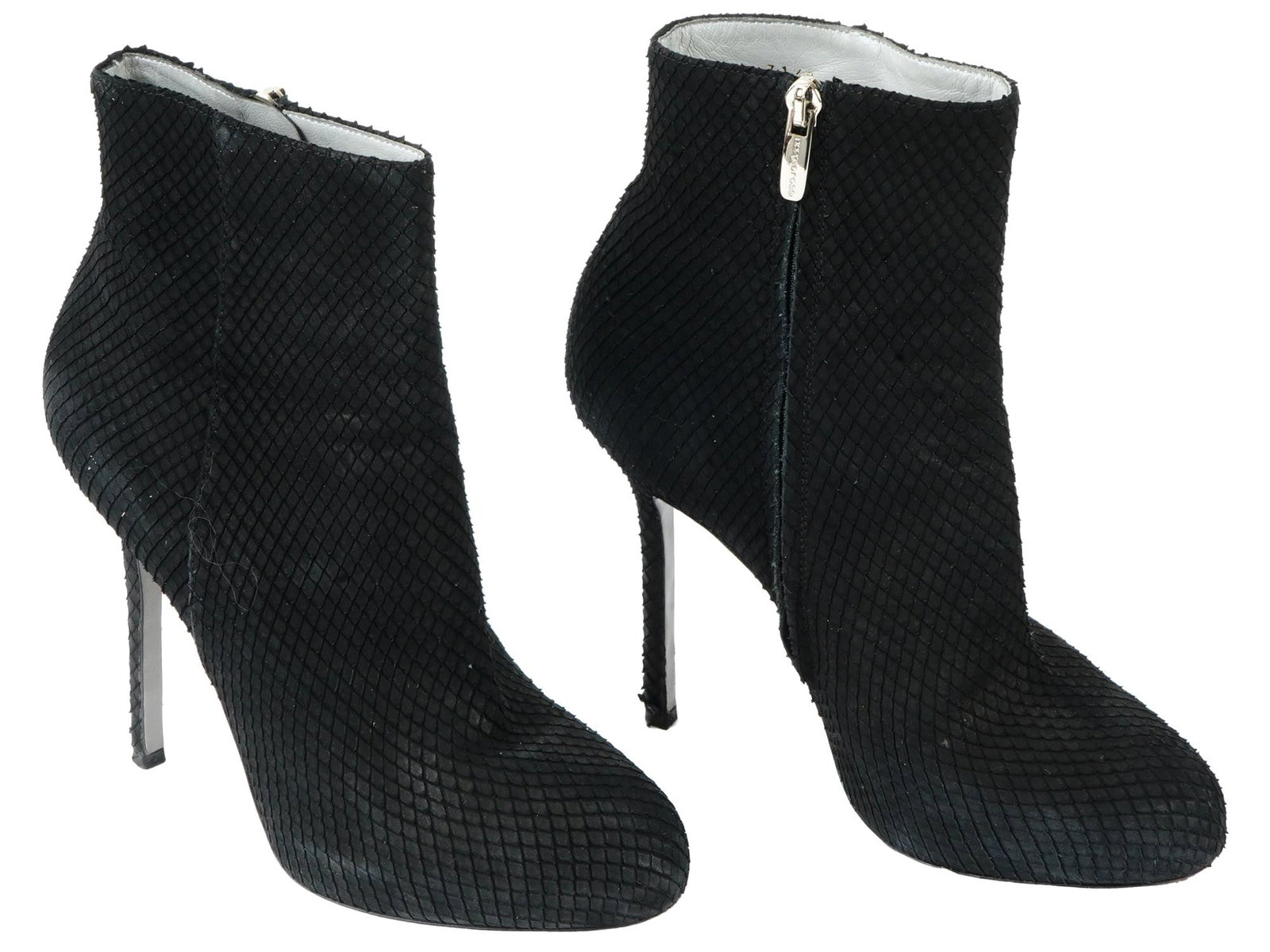 SERGIO ROSSI BLACK SNAKESKIN ANKLE BOOTS IOB: A pair of vintage womens black snakeskin ankle boots with heels by Sergio Rossi. European size 37.5. Stiletto heel. The pair comes in original box. Luxury Fashion Accessories For Women, Elegant Shoes.