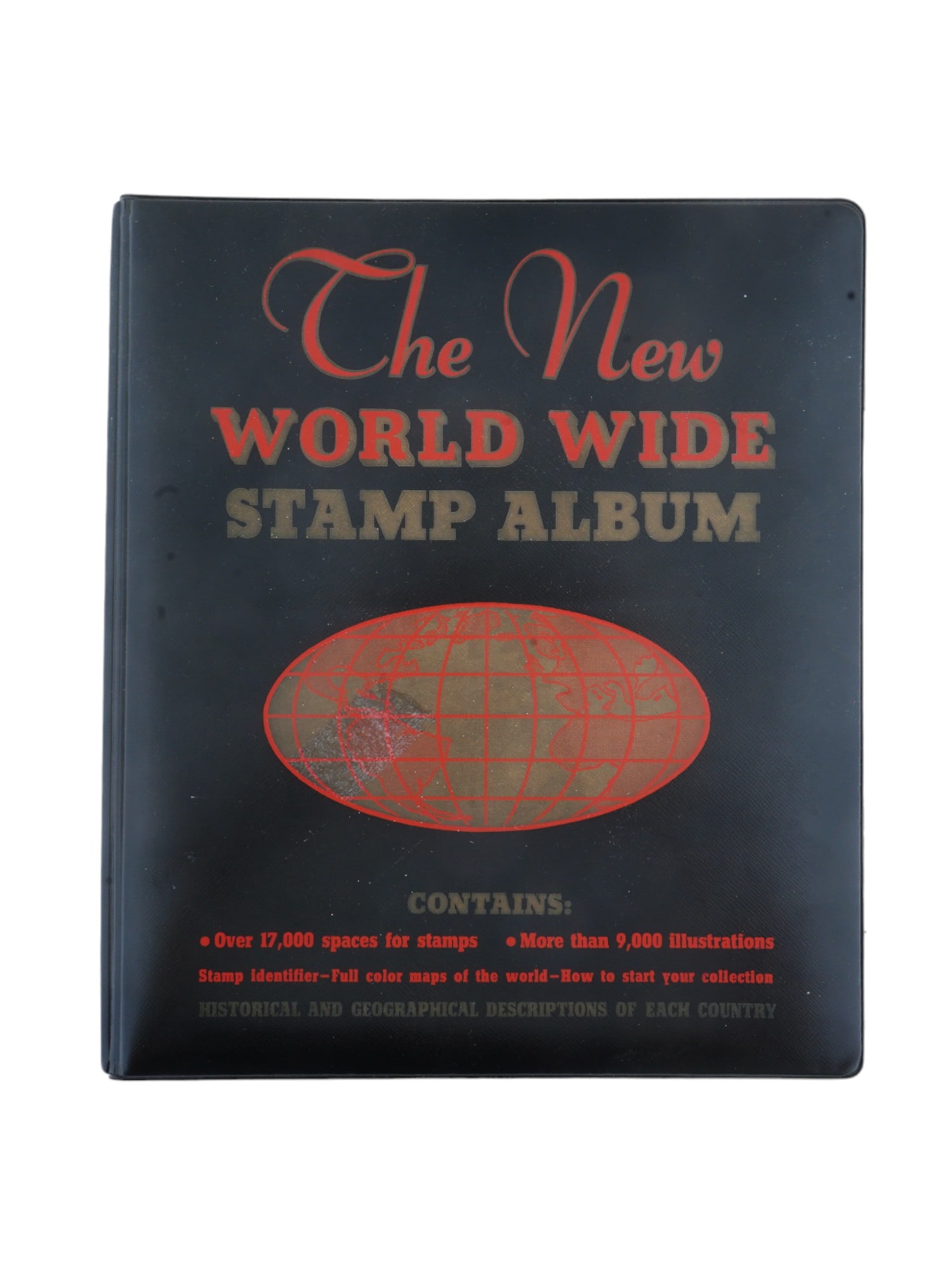 VINTAGE AMERICAN NEW WORLD WIDE STAMP ALBUM 1970: A vintage American The New World Wide Stamp Album, 1970 by Minkus Publication Inc. The hardcover album contains some American and World Wide postage stamps and a collection of landscape postcards. Vin
