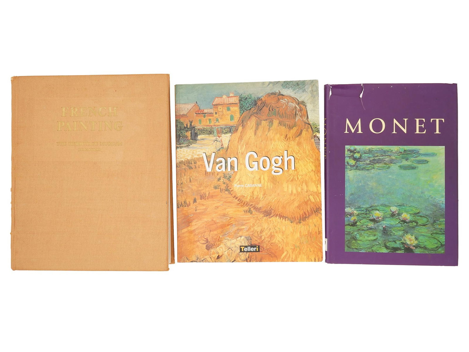 VINTAGE ART BOOKS VAN GOGH MONET HERMITAGE MUSEUM: A group of three vintage Russian and English art books, including French Painting from the Hermitage Museum, Leningrad, a catalog highlighting masterpieces from one of Russias most renowned collection