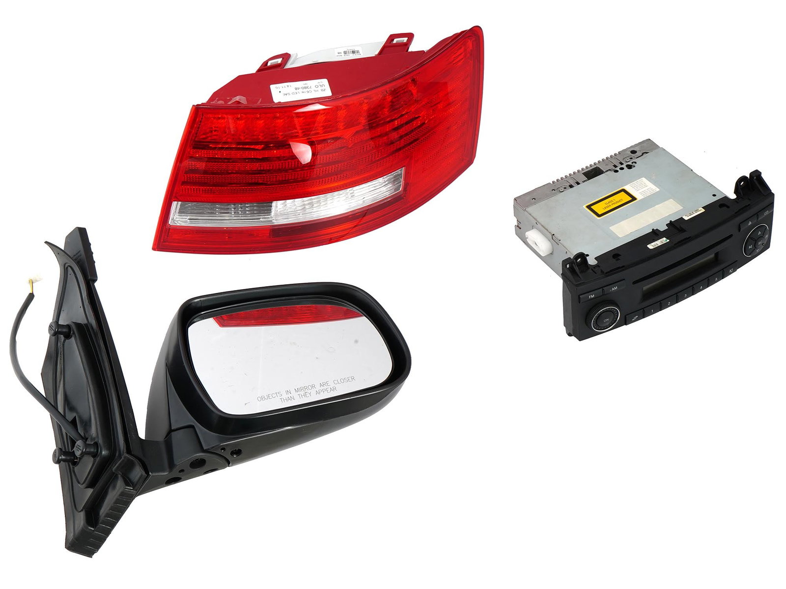 THREE CAR ITEMS INCL MIRROR TAILLIGHT AND RADIO (1 of 10)