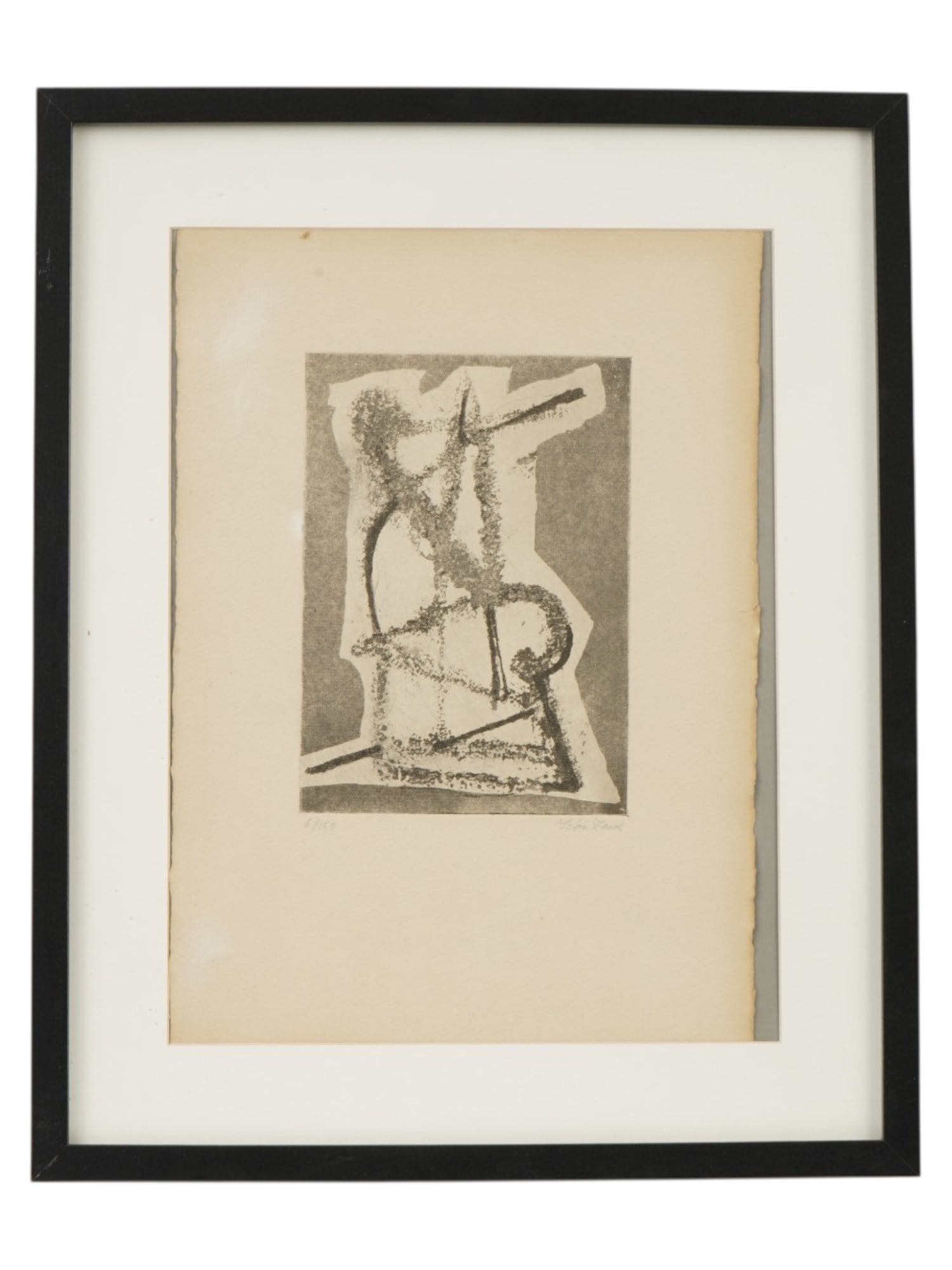 LEON ZACK RUSSIAN LIMITED EDITION ABSTRACT LITHOGRAPH: Leon Zack, Russian-French, 1892 to 1980, monochrome lithograph on paper. Abstract composition. Signed in pencil lower right. Numbered 6 out of 150 lower left. The artwork was feature in the 1951 portf