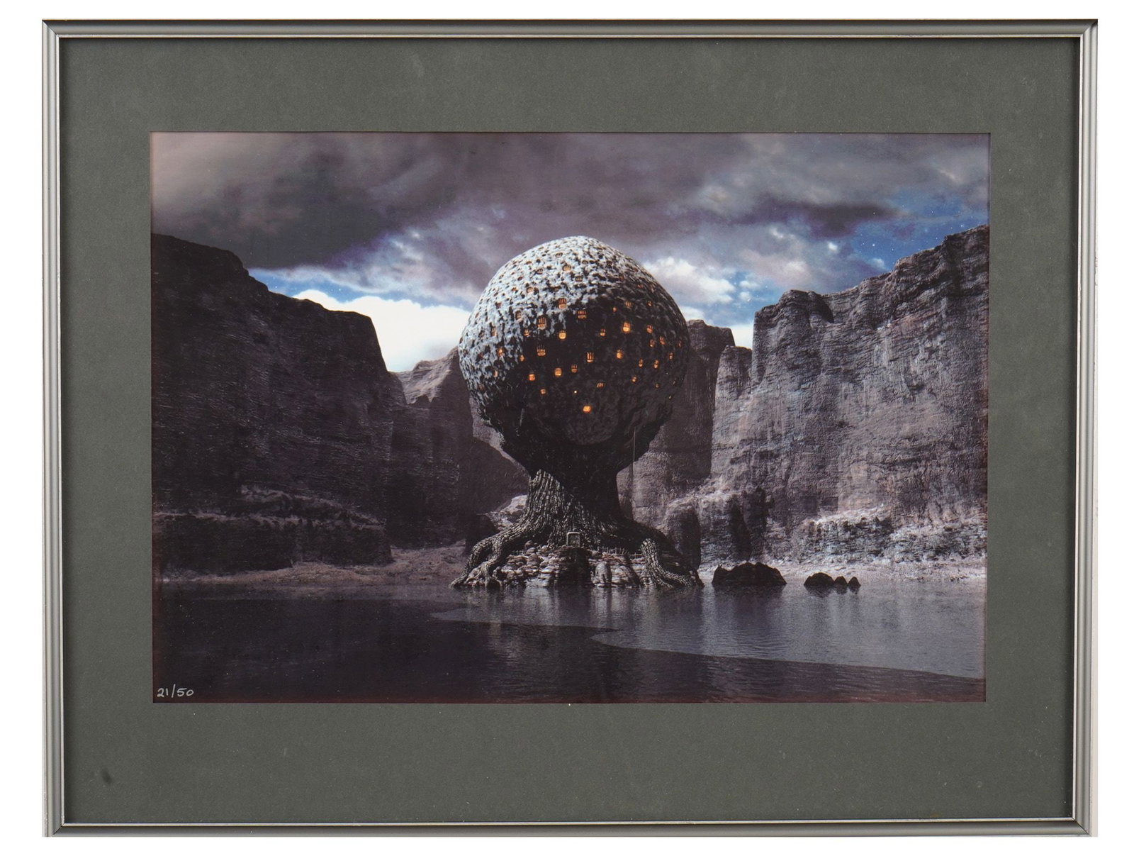 VINTAGE ART PRINT REBEL HIVE RIVEN THE SEQUEL TO MYST: A vintage limited edition art print depicting the iconic Rebel Hive from Riven, The Sequel to Myst, numbered 21 of 50. The artwork portrays the Moiety refuge from the Age of Tay, one of the most memor