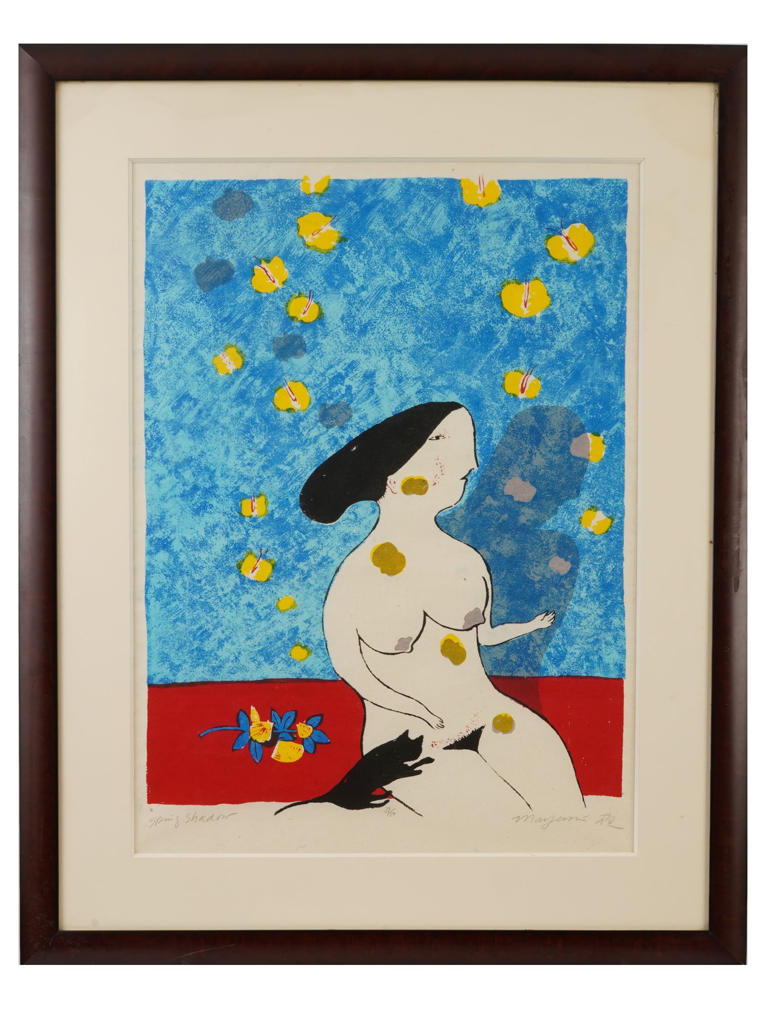 LTD JAPANESE SCREEN PRINT BY MAYUMI ODA SIGNED: Mayumi Oda, Japanese, born 1941, a limited edition screen print, Spring Shadow, 1971 to 1972. Signed in Latin and dated, lower right. Titled in Latin, lower left. Numbered 39 of 50, lower to the cente