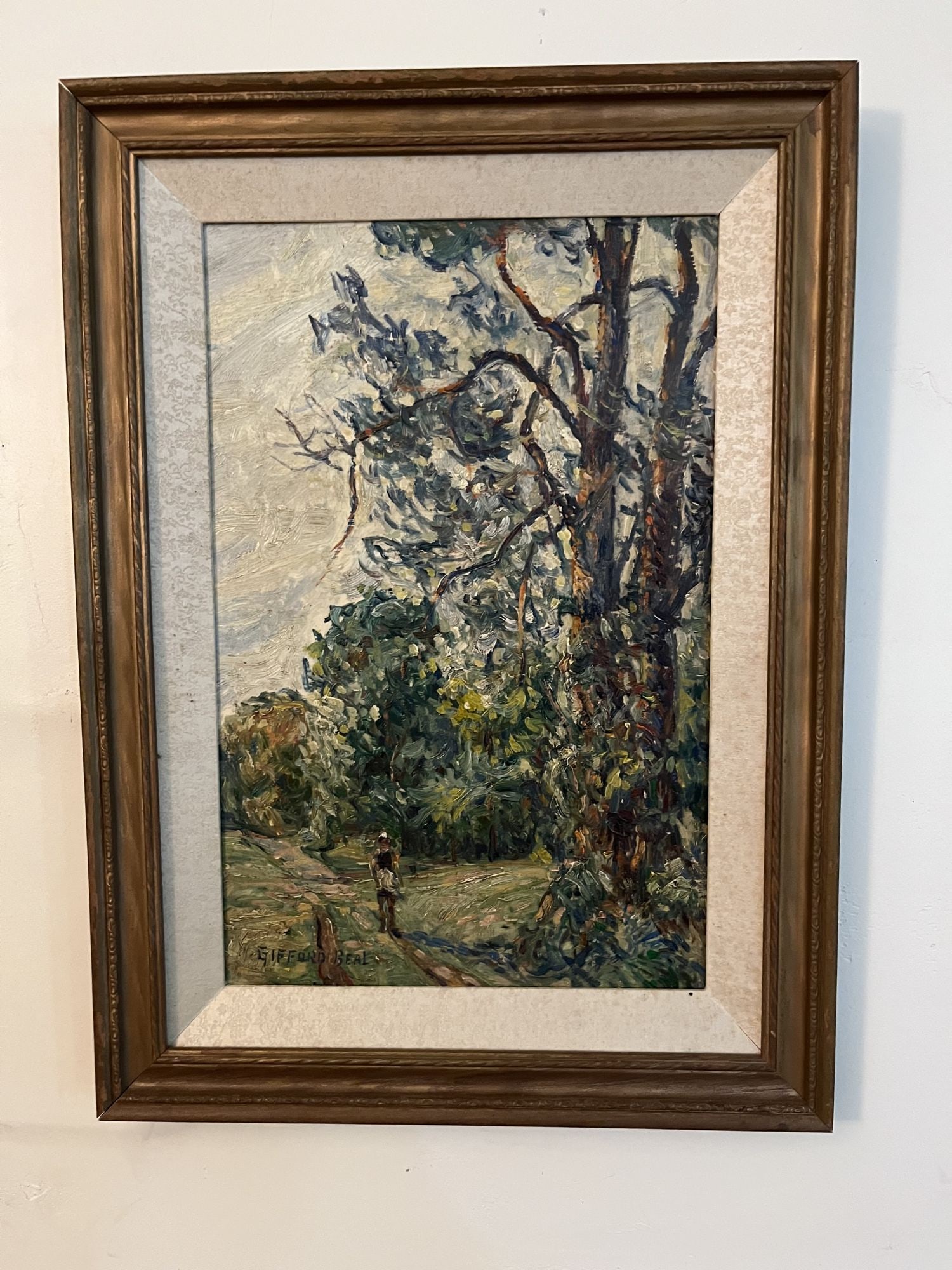 GIFFORD BEAL OIL ON BOARD PAINTING: The above dimensions are of the unframed board. Framed, it’s 17w x 23h inches. I purchased this locally several years ago but have no other information about it. THIS LOT QUALIFIES FOR A 30-DAY UNCO