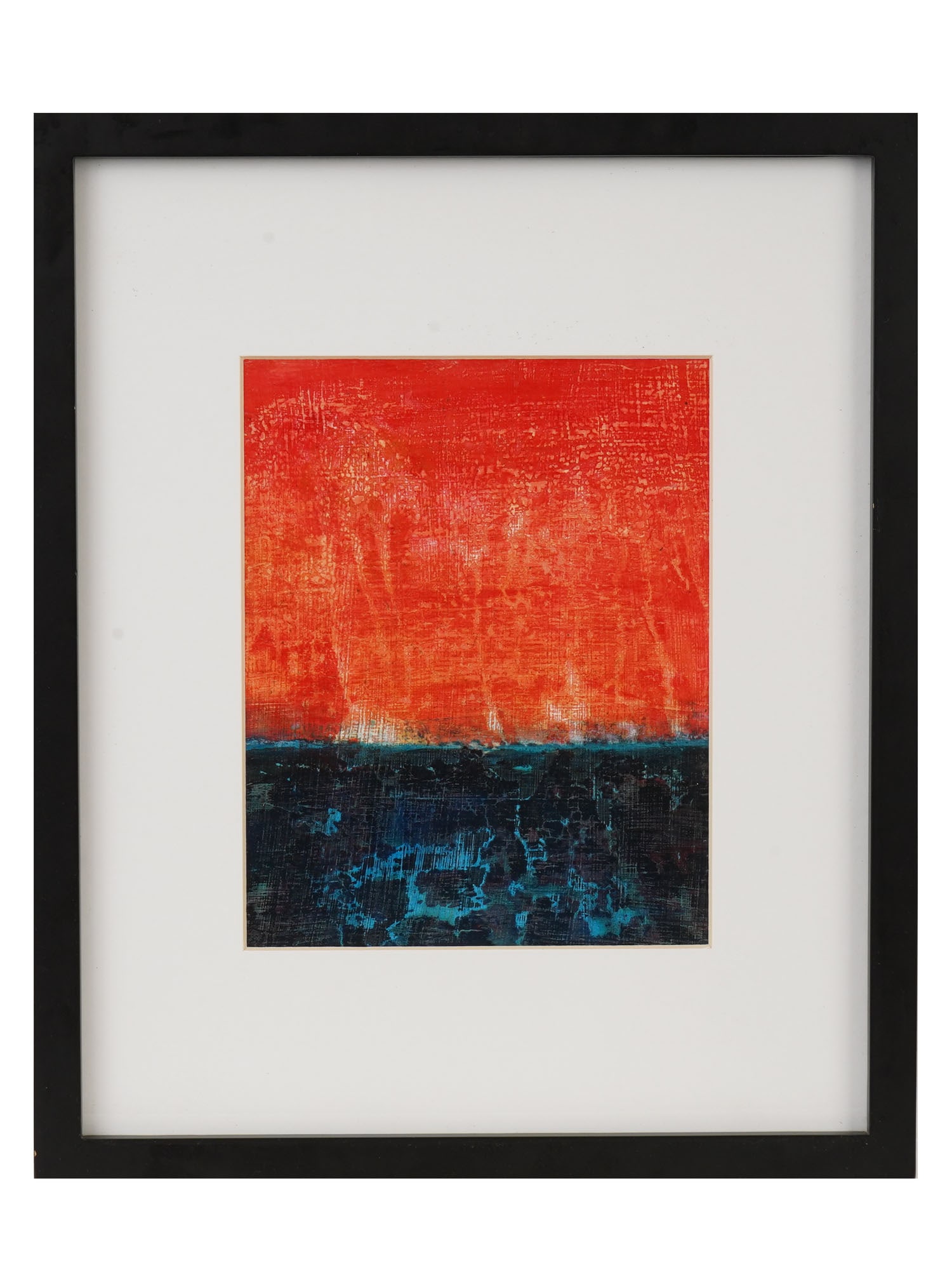 EVA HYAM AMERICAN ABSTRACT MIXED MEDIA PAINTING: Eva Hyam, American, 21st century, mixed media painting on board. Abstract texturized red and blue color field composition in the manner of Mark Rothko. Unsigned. Matted and framed. Eva Hyam is an LA-b