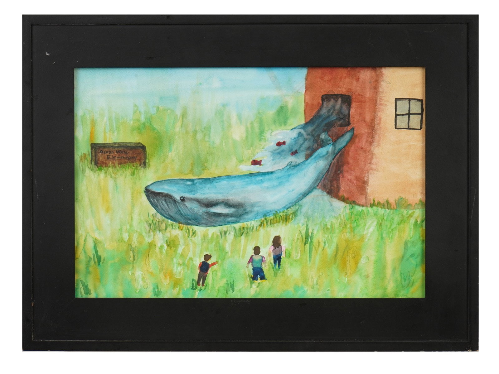 MODERNIST MAGICAL REALISM WATERCOLOR PAINTING FRAMED (1 of 3)