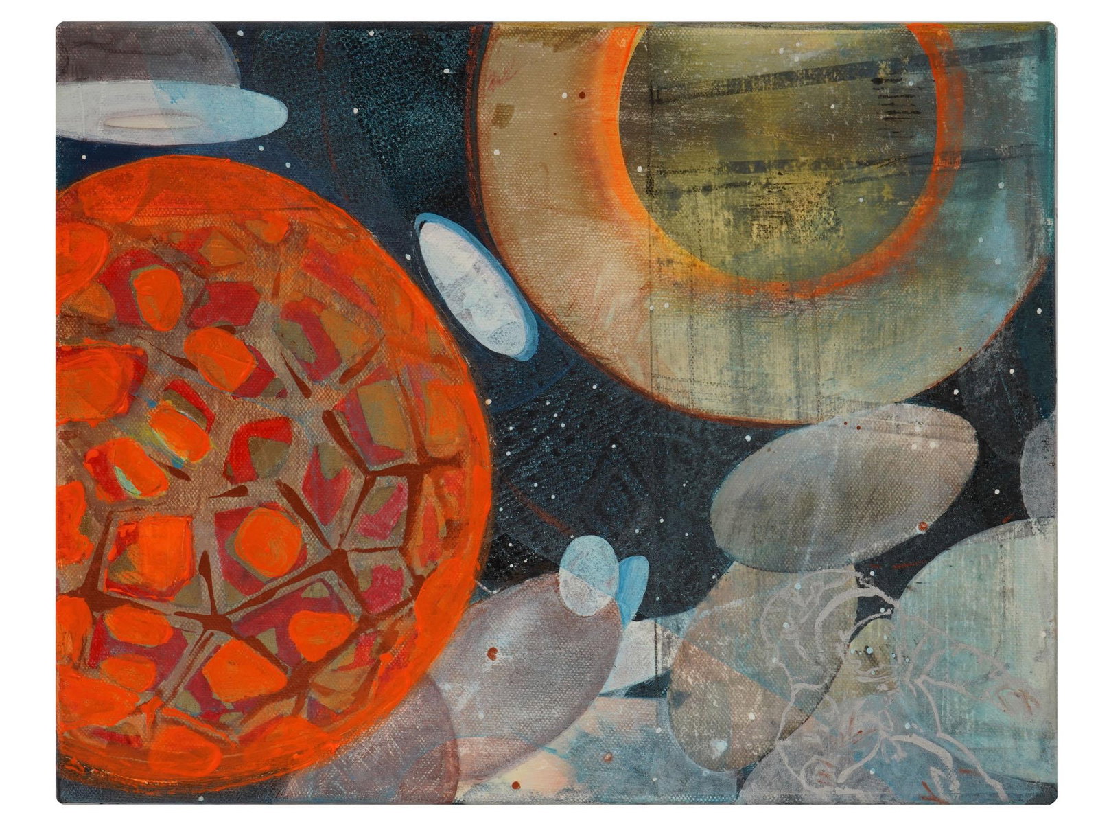 VINTAGE ABSTRACT ACRYLIC PAINTING OUTER SPACE (1 of 4)