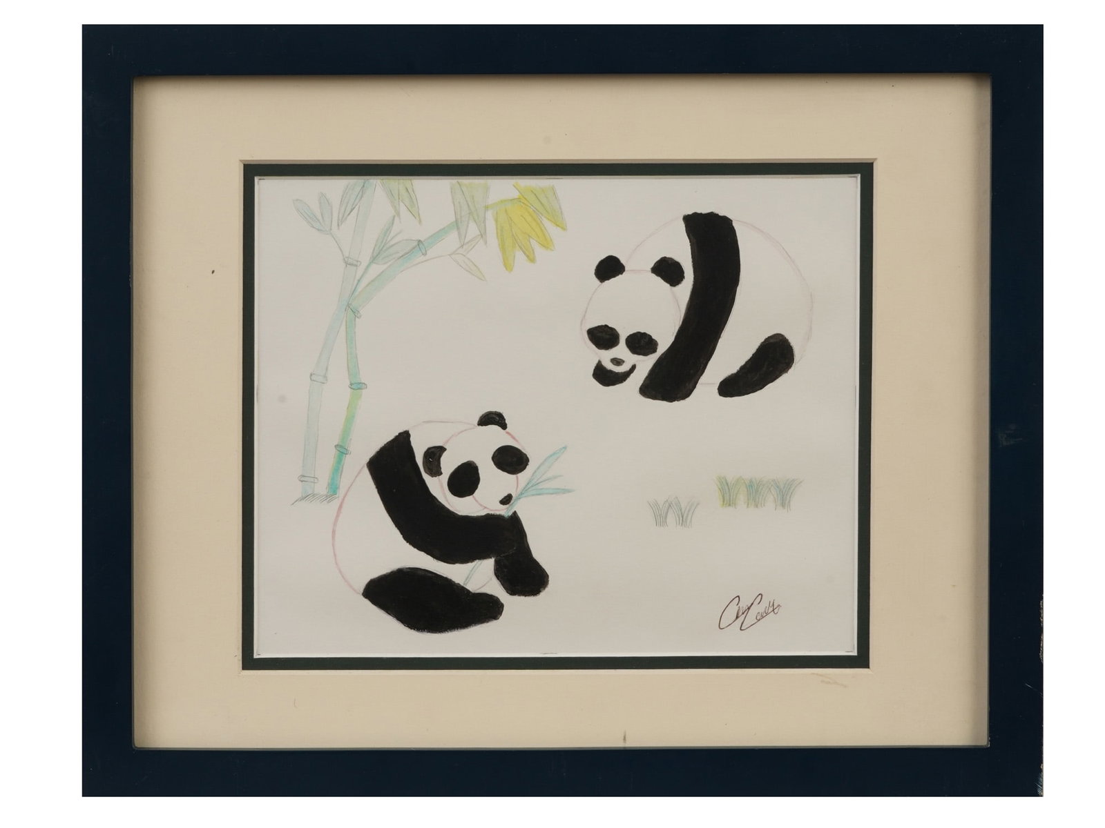 VINTAGE WATERCOLOR ON PAPER PANDA BEAR PAINTING (1 of 5)
