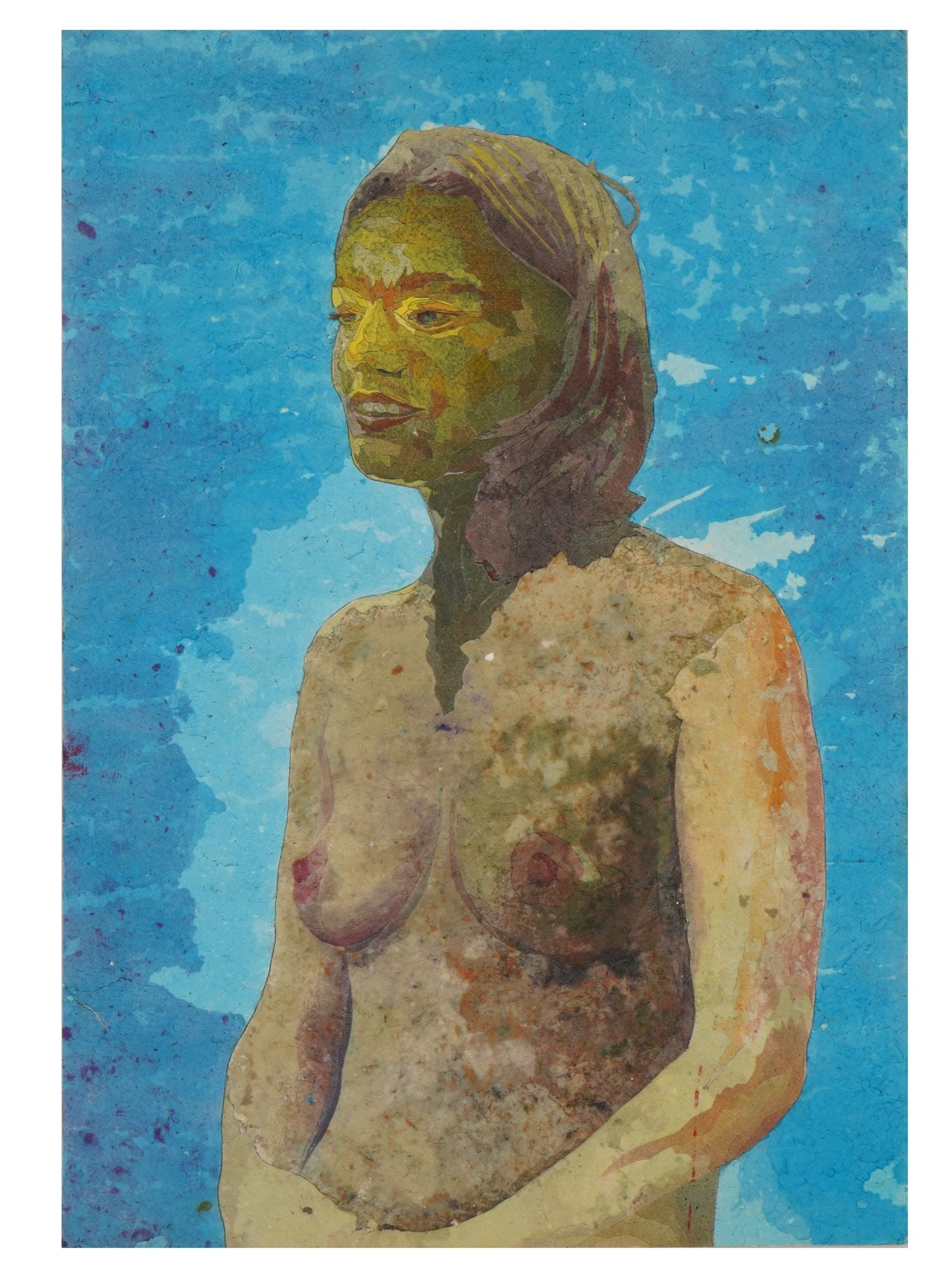 BRITISH HAND COLORED ARTWORK BY PAUL JOHNSON 2011: A contemporary hand colored paper on board artwork by British artist Paul Johnson, born in 1972. The artwork depicts a standing female nude portrait. Signed, titled Let My Soul Be Healed Like the Star