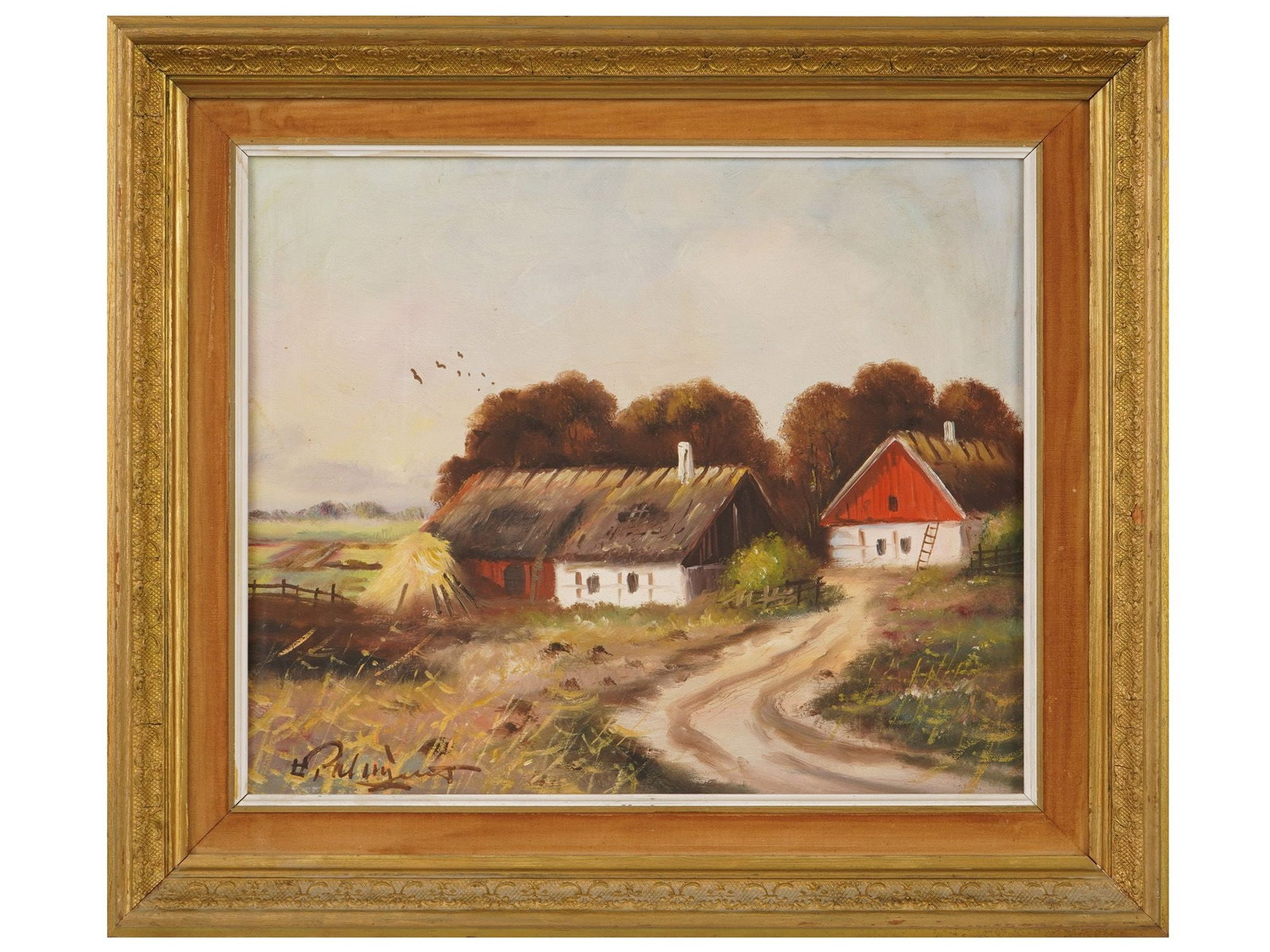 VINTAGE EUROPEAN OIL ON CANVAS LANDSCAPE PAINTING (1 of 4)
