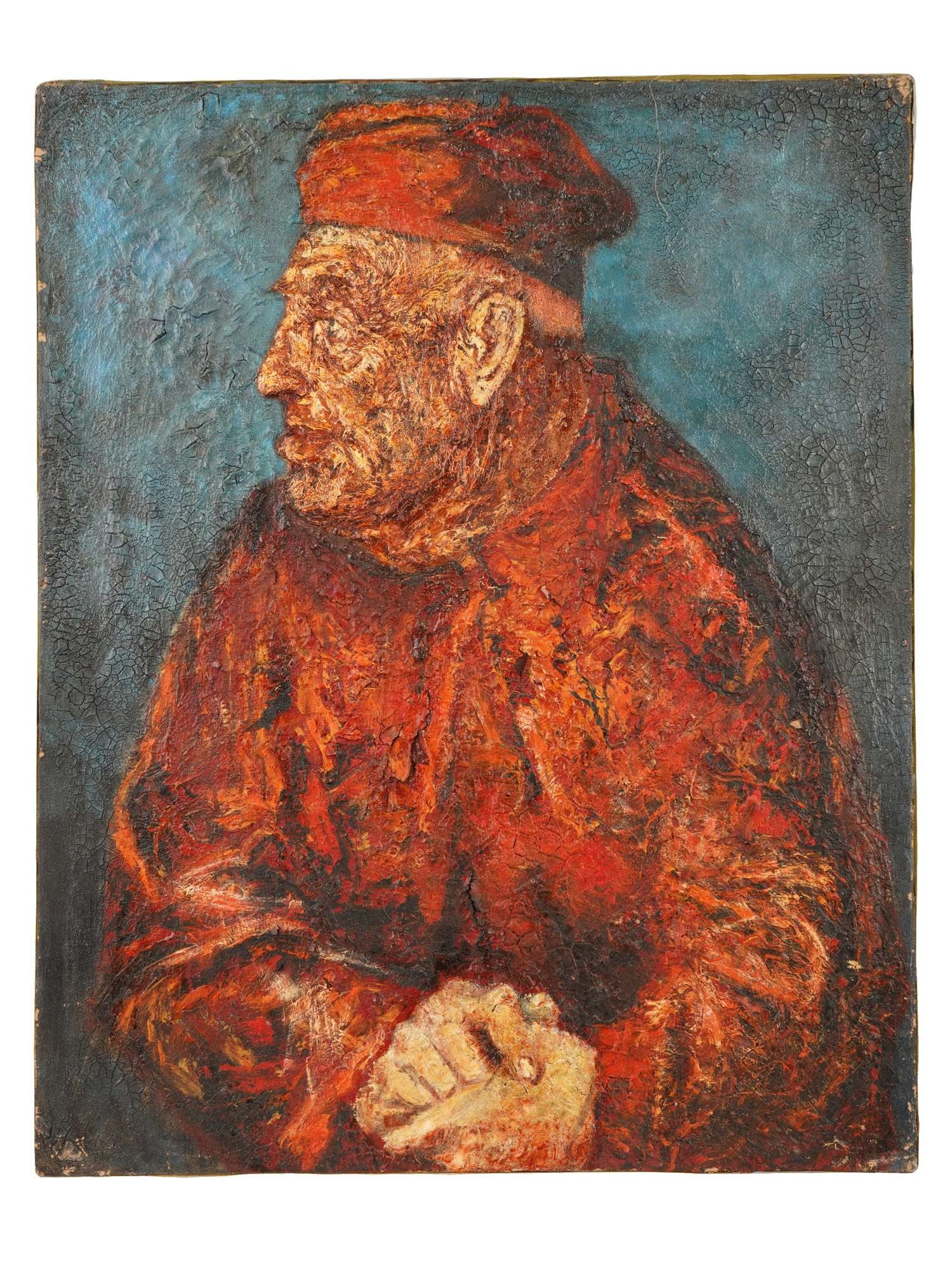MODERN RUSSIAN OIL PAINTING BY GEORGY MNATSAKANOV: A modern Russian oil painting on canvas by Georgy Mnatsakanov, titled Man in Red. Depicting a male portrait. Inscribed and dated 1998 on verso. Contemporary Paintings And Art Collectibles. THIS LOT IS