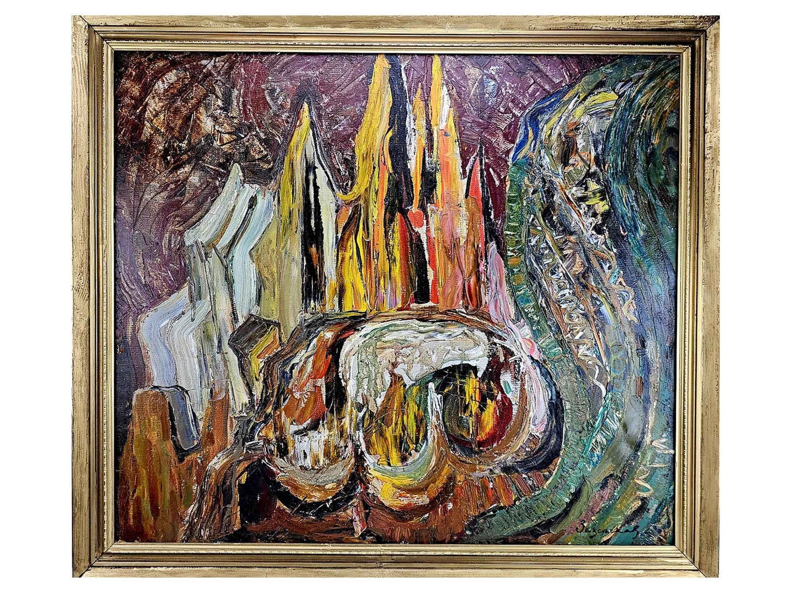 MODERN RUSSIAN OIL PAINTING BY VILGELMINA ZAZERSKAYA: Vilgelmina Zazerskaya, Russian, 1927 to 2023, an oil painting on canvas, Solidified Lava, 1968. Signed and dated lower right. Inscribed, titled, and dated, on the backside. Vilgelmina Zazerskaya is an