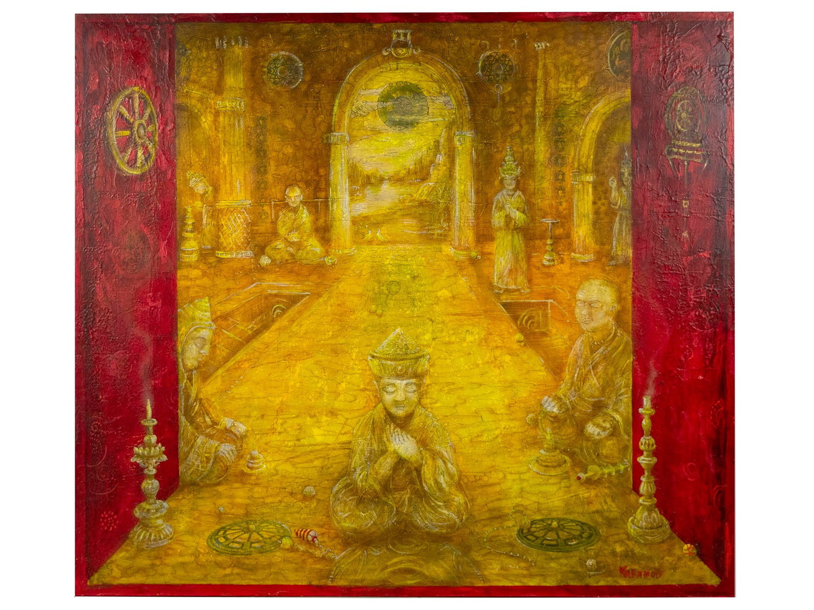 VASILY KAFANOV TEMPLE ENTRYWAY RUSSIAN OIL PAINTING: Vasily Kafanov, Russian, born 1952, an oil on canvas painting Temple Entryway. Signed lower right and verso. Vasily Alexeyevich Kafanov is a Russian-born painter and illustrator. His works have been c
