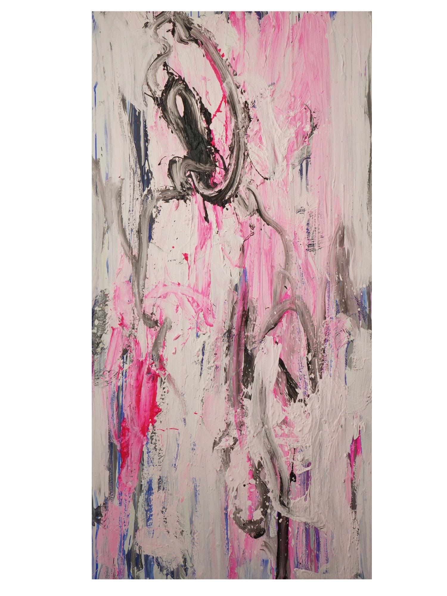 ION NICOLA MIXED MEDIA ABSTRACT COMPOSITION PAINTING: A large vertical abstract composition painting by Romanian artist Ion Nicola, titled The Silhouette, is executed in mixed media on a wooden panel. The application of media suggests a layered, experime