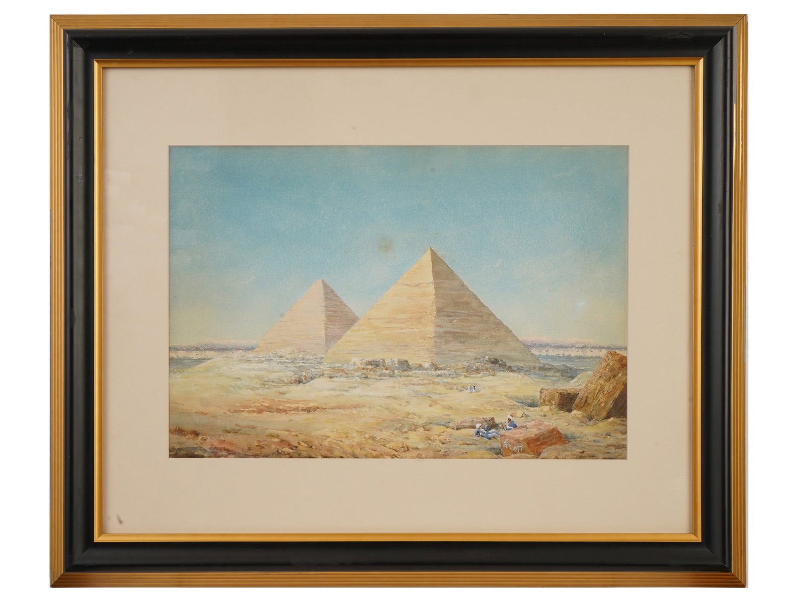 ANTIQUE EGYPTIAN LANDSCAPE WATERCOLOR PAINTING 1877 (1 of 4)